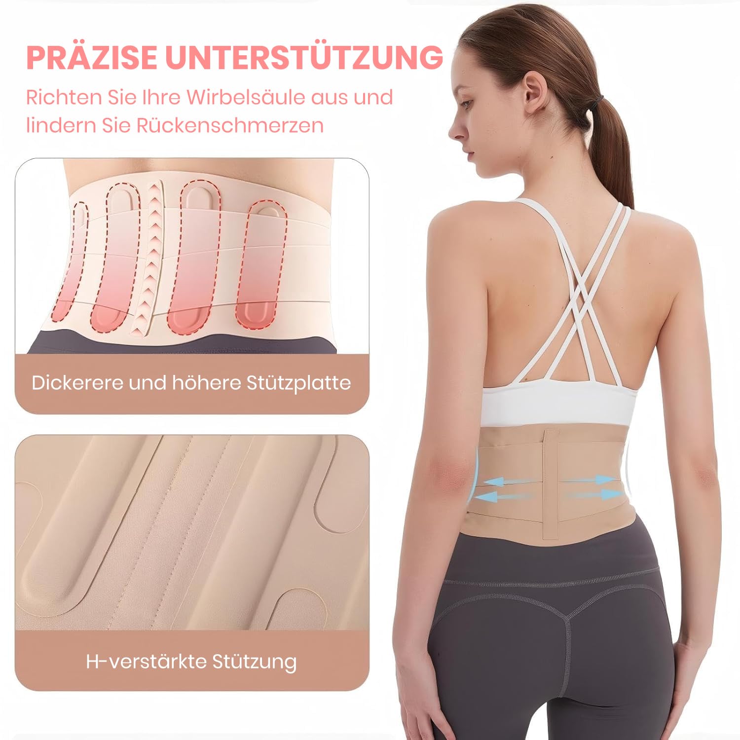 Cinturón de apoyo lumbar ultrafino e invisible para mujer, cinturón lumbar para mujer, cinturón lumbar transpirable para el día a día, oficina, deporte y hogar, discreta debajo de la ropa, marrón, M