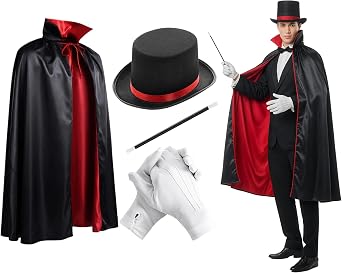 4 Pcs Red Black Magician Costume Set