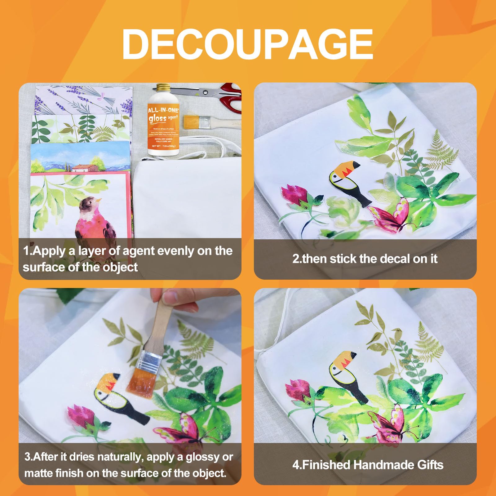 Sealer, Decoupage Glue & Gloss Finish, All-in-One Clear Craft Glue, Perfect for Indoor and Outdoor DIY Crafts and Art Projects, with Quick Dry & Cure Time (Gloss)