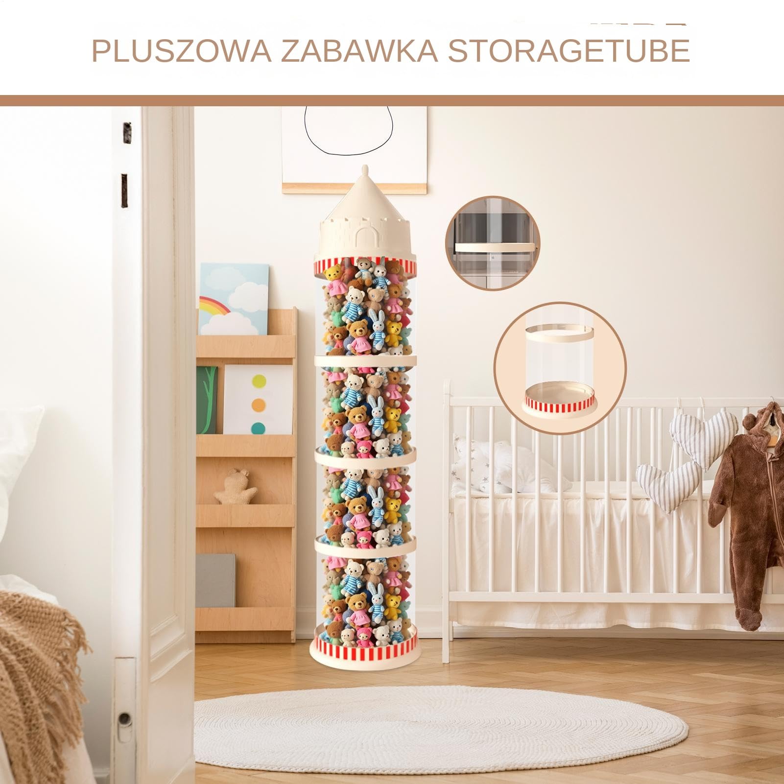 Tuba do przechowywania pluszaków Zamek Przeciwpyłowy Estetyczny Dekoracyjny | Przezroczysty Pojemnik Na Zabawki Do Pokoju Dziecięcego, Żłobka, Sypialni, Pokoju Zabaw, Salonu, Akademika, Klasy, Bal