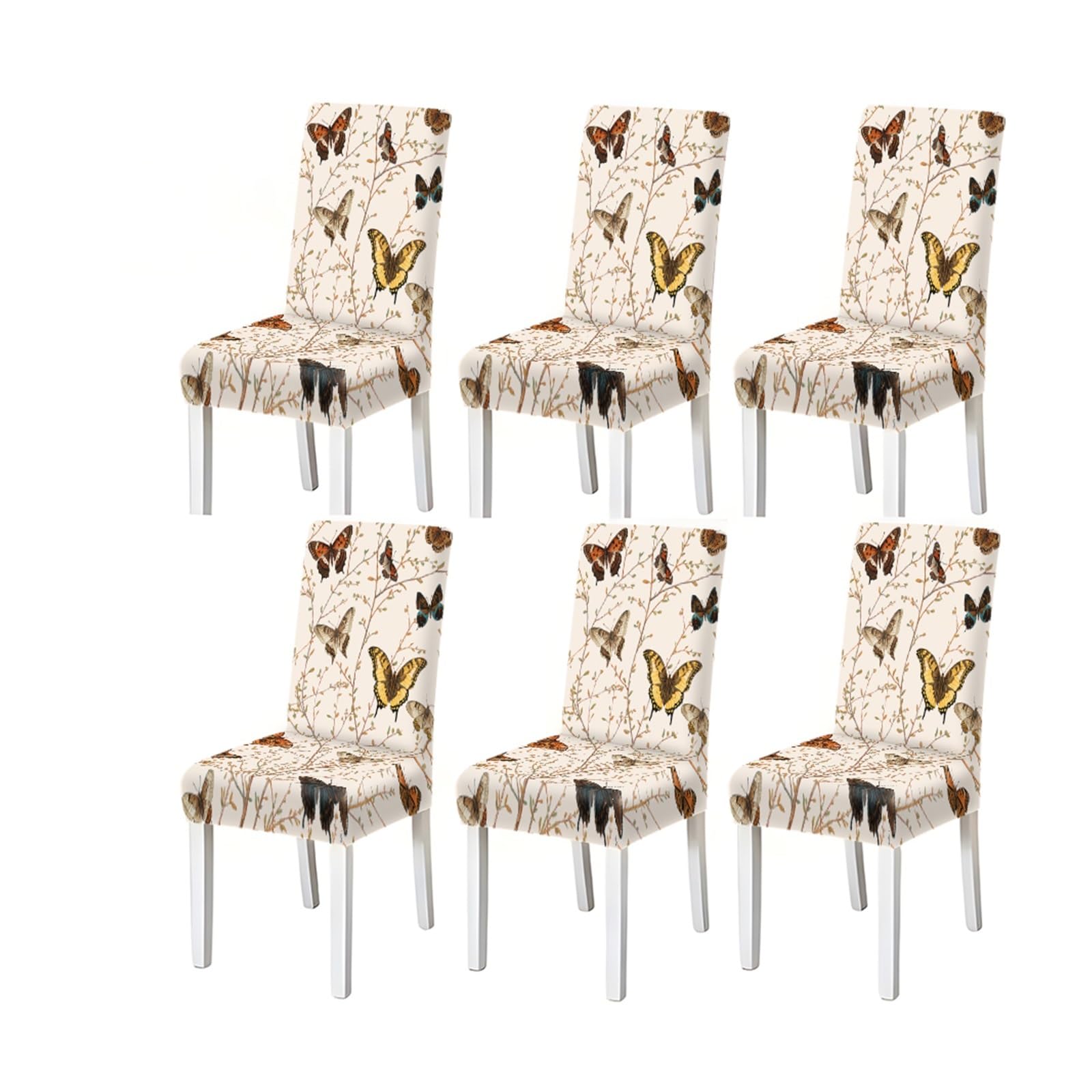BOSUYBN Vintage Butterfly Branch Pattern Print Dining Chair Covers Set Of 2/4/6, Stretch Slipcovers For Kitchen Dining Room Furniture Protectors for Home Dining Room(6PCSChair cover)