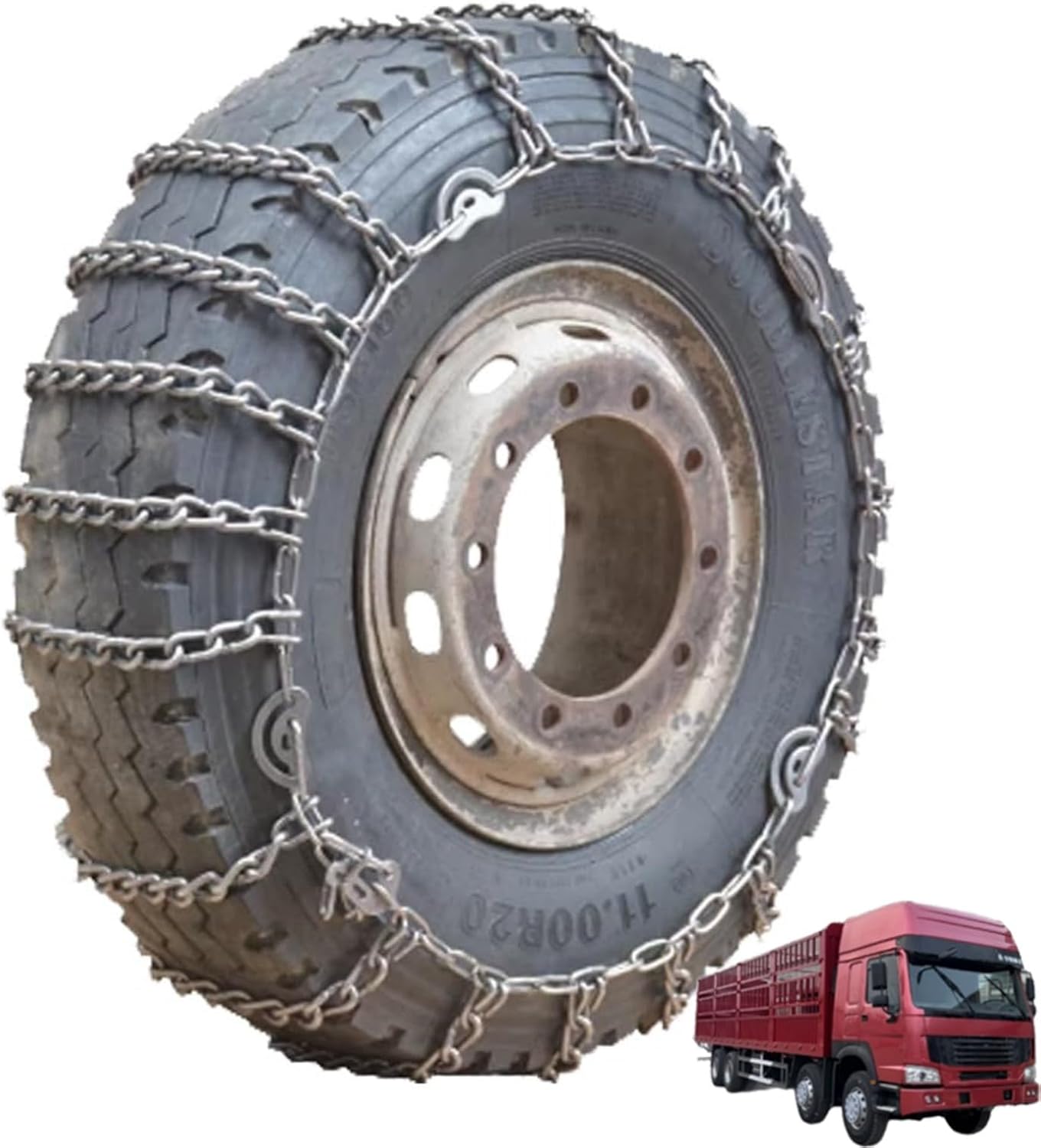 2pcs 9mm Snow Chains for Trucks & SUVs – Reinforced Anti-Skid Chains –Easy On and Off for Ice Snow & Sand 11R22.5 2pcs 295/80R22.5