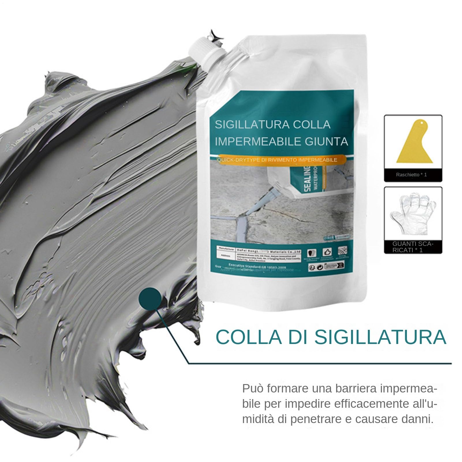 Riempitivo Per Crepe In Cemento Impermeabile 500ml Sigillante Per Riparazione In Cemento Rapida Asciugatura Adesivo Forte, Stucco Per Fughe Antigelo Per Angoli, Tetti, Pavimenti E Davanzali