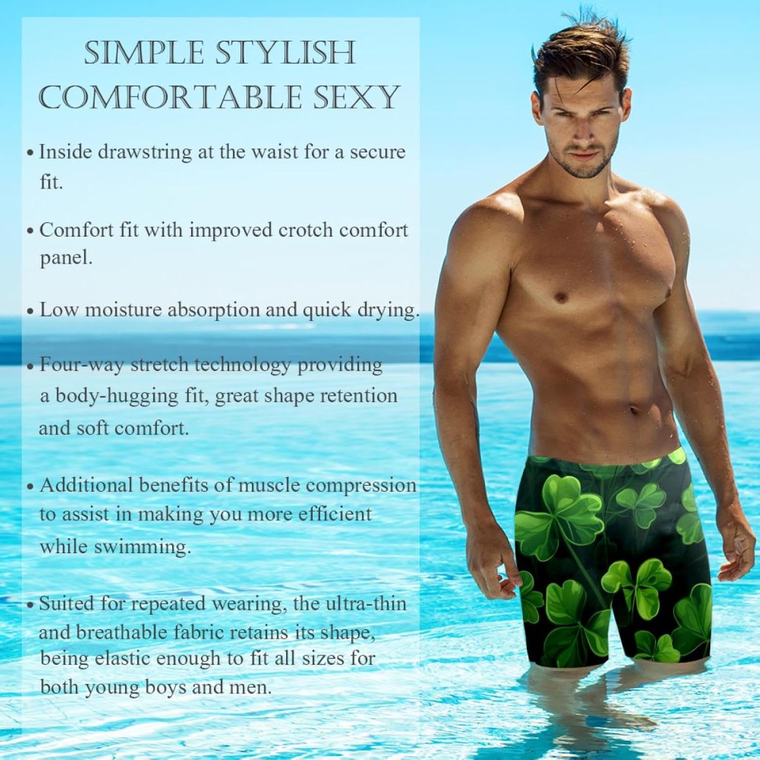 St Patrick's Day Swimsuit Mens Swim Jammers Endurance Long Racing Training Swimsuit