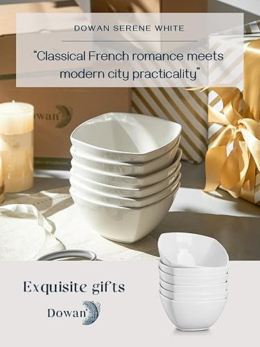 Miniatura 6 de Dowan - Juego de 6 tazones de sopa de porcelana, tazones de cereal de cerámica de 27 onzas, tazón blanco suave, para helado y postre, regalo para