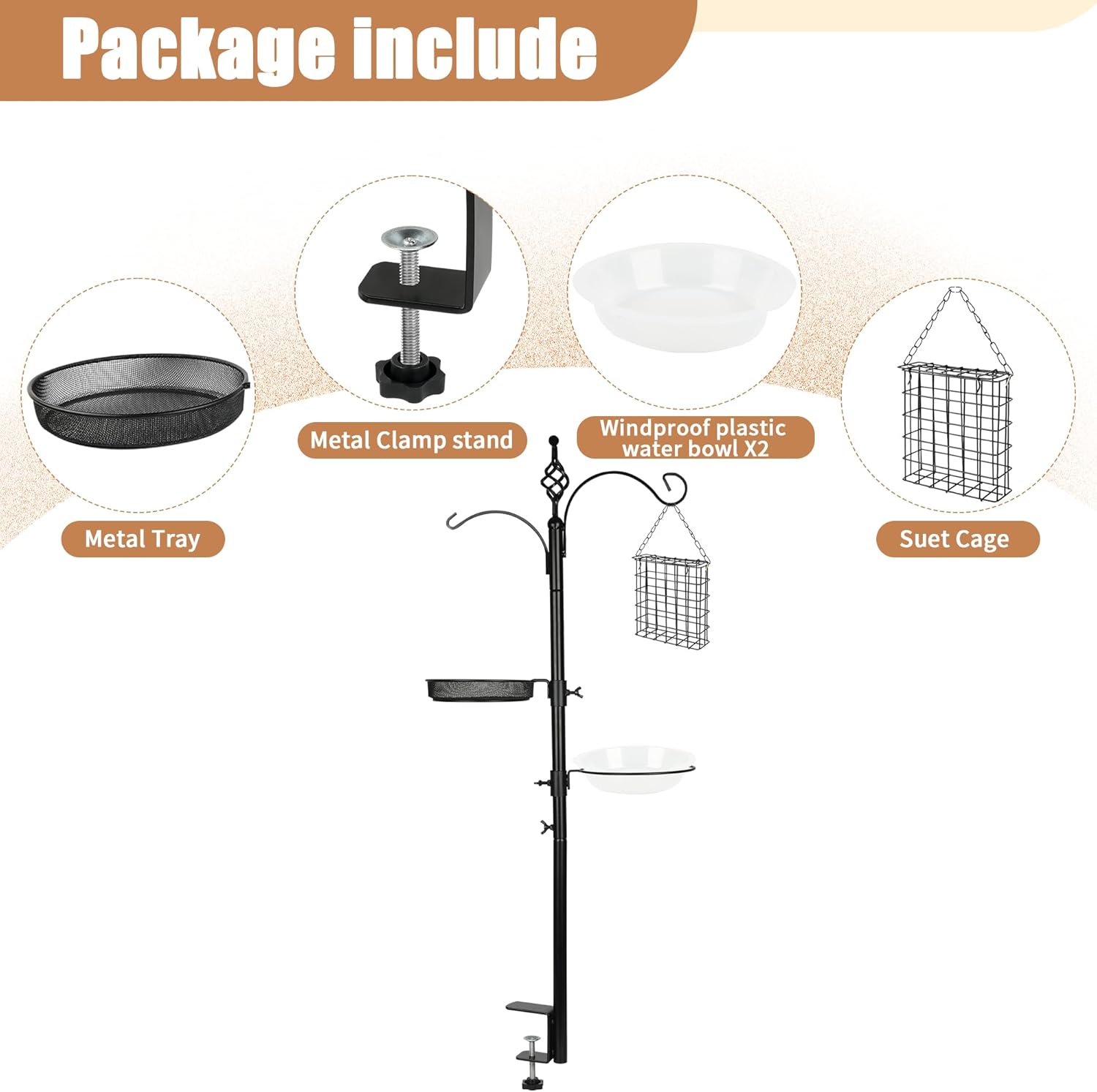 Bird Feeder Pole Deck Hook Bird Feeding Station Kit Bird Feeder Porch Multi Hook Bird Feeders Hanger Premium Bird Bath for Attracting Wild Birds Bird Feeder Planter Hanger