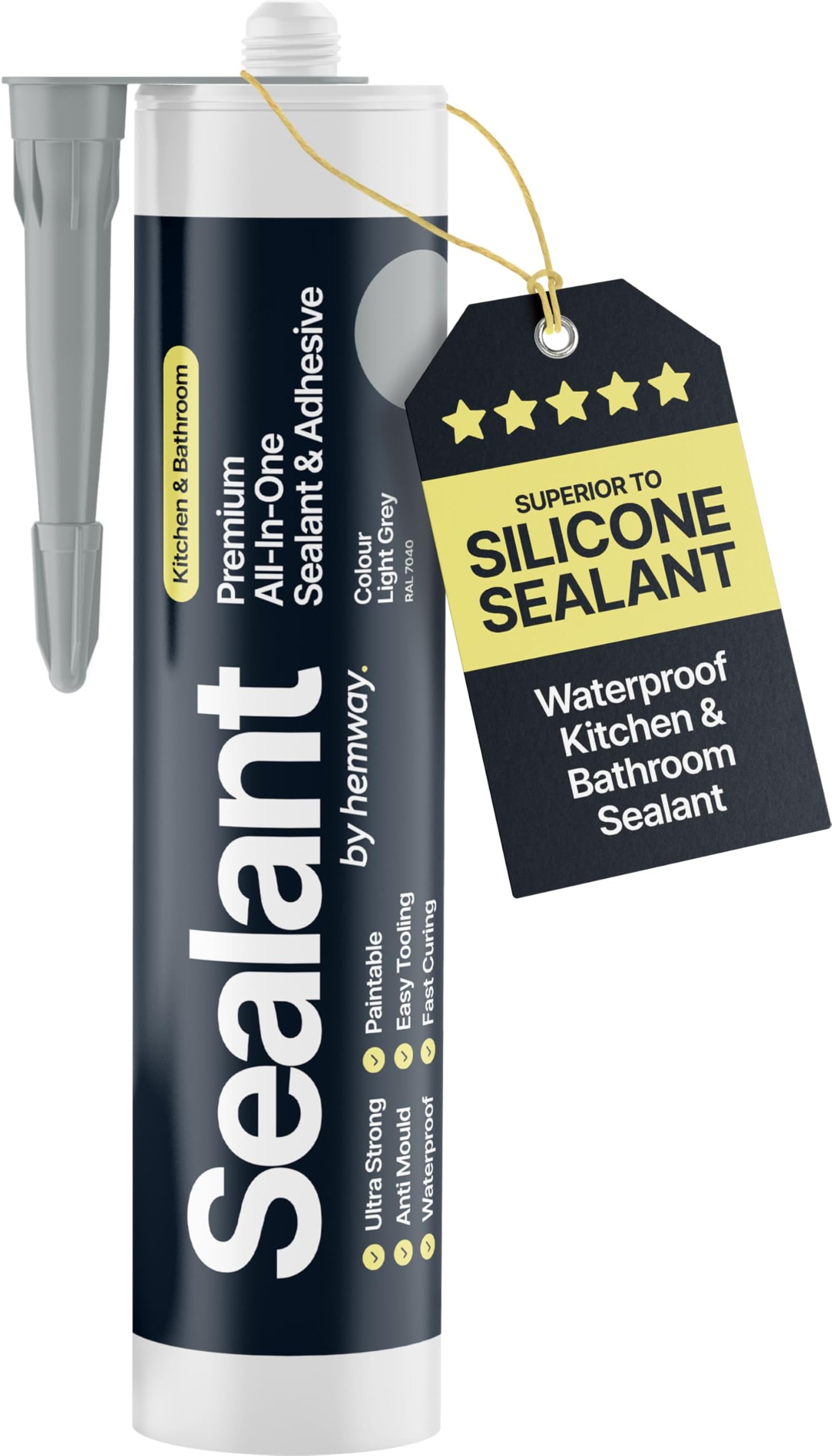 Light Grey Kitchen & Bathroom Sealant & Adhesive Hybrid Polymer | Superior to Bathroom Silicone Sealant | Waterproof, Odourless, Anti-Mould | Ideal For Kitchen & Around Bath & Shower - 300 ml 1 Pack