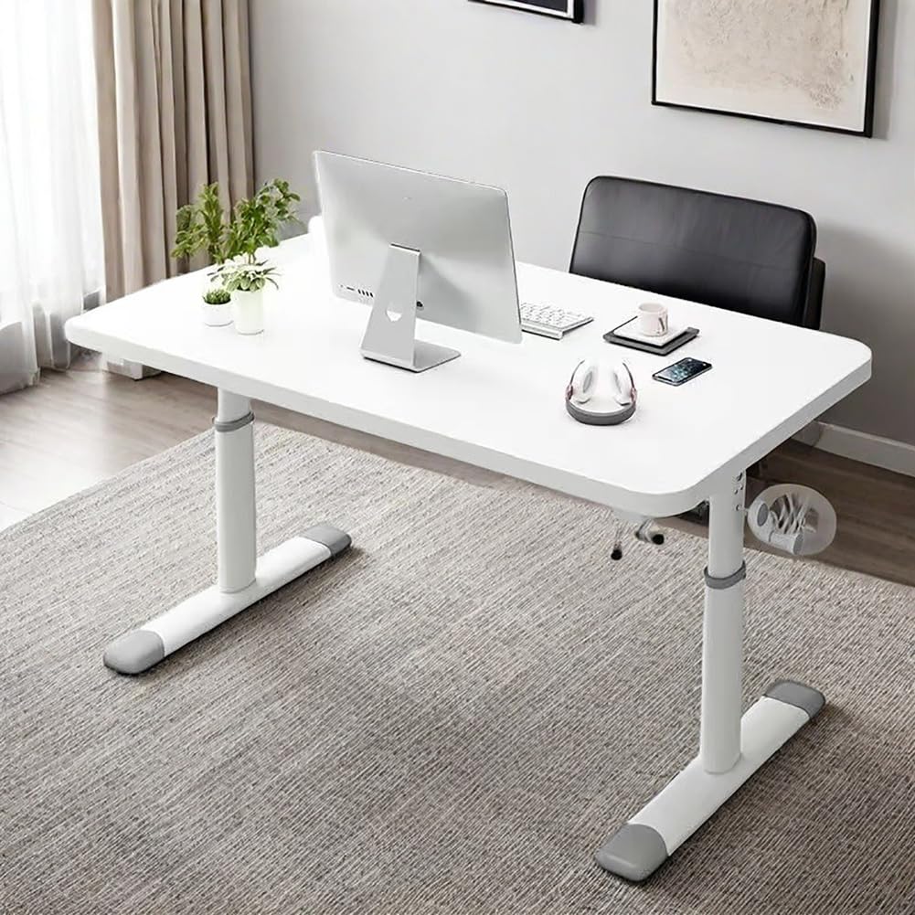 CGCSYZ Height Adjustable Standing Desk with Crank, White 100cm Office Workstation, Ergonomic Computer Desk for Home & Office, Manual Sit-Stand Table, Modern Design (Bianco 80cm)
