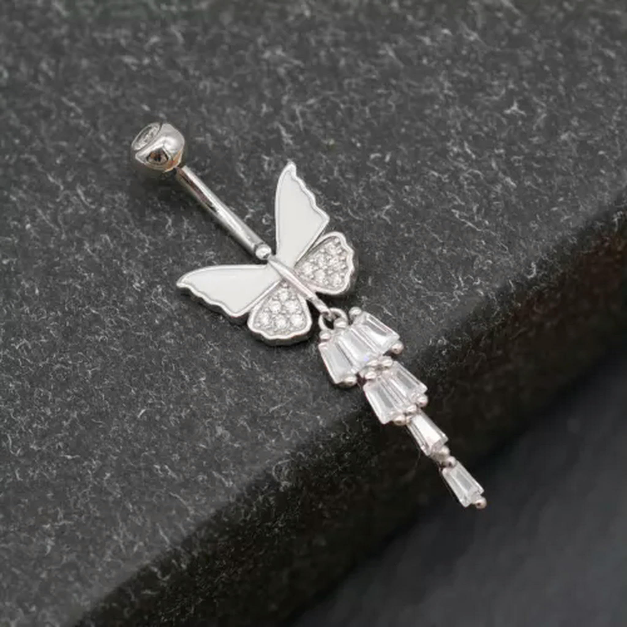 Piercing all'ombelico con Barra a Forma di Farfalla in Argento Sterling con Cristallo CZ A4435-6mm