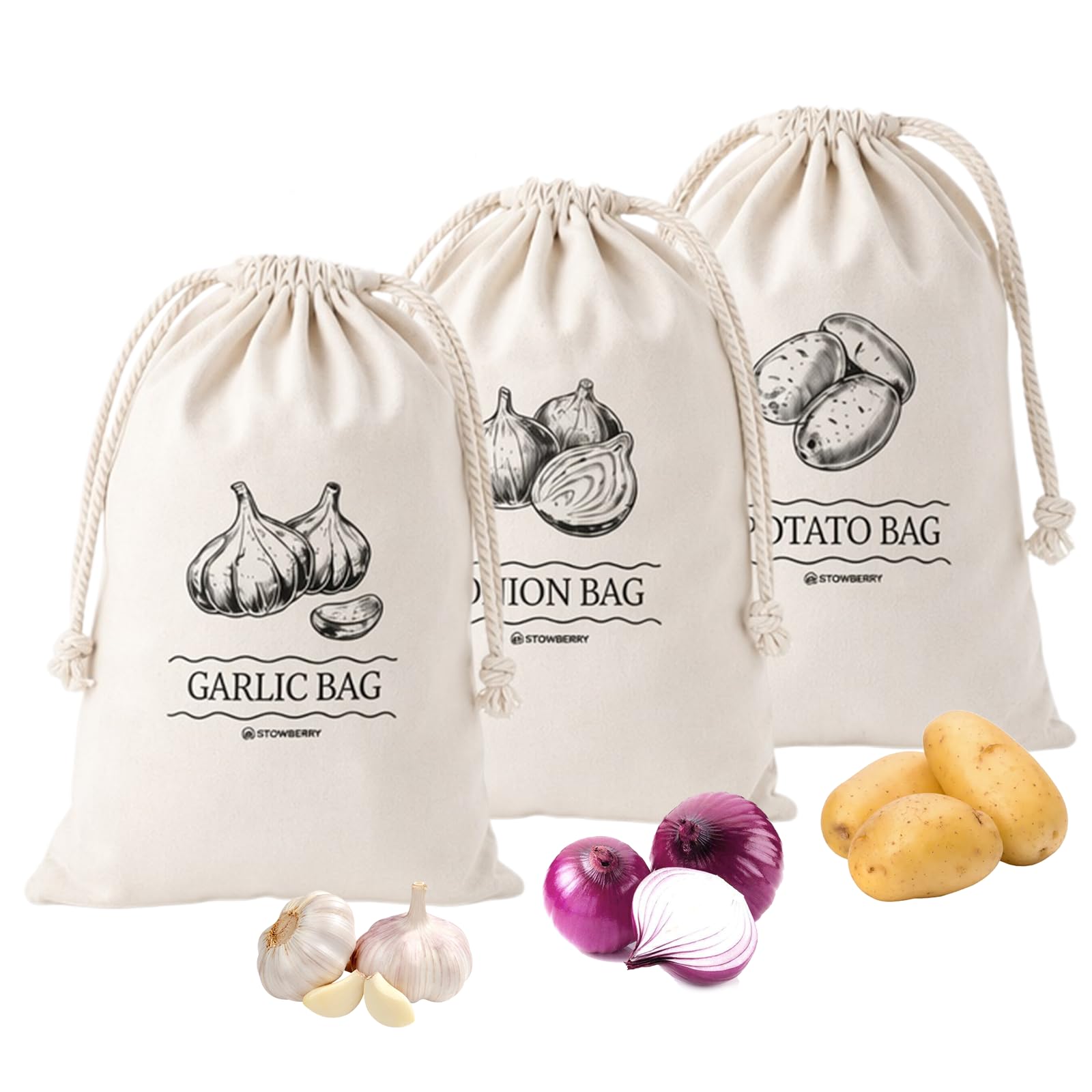 3-Pack Reusable Potato Bags for Storing, Vegetable Storage Bags
