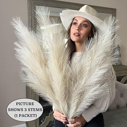 Miniatura 4 de VOULUX Hierba artificial de las pampas de color verde salvia, paquete grande de 45 pulgadas, extra esponjoso, 3 tallos decorativos para plantas de