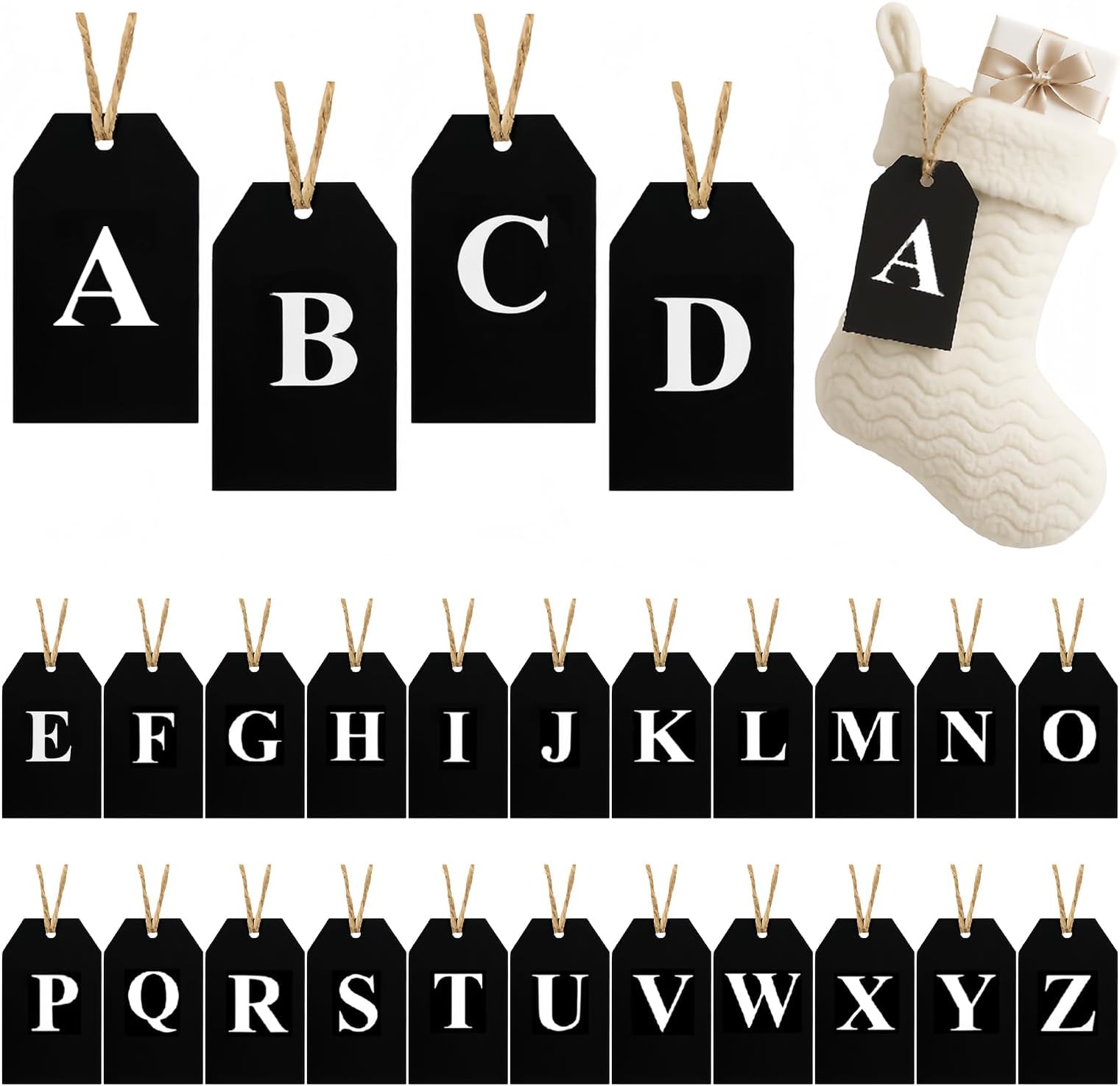 26 Pieces Christmas Stocking Name Tags Wooden Name Tags for Stockings Farmhouse Initial Letters Ornaments for Stocking