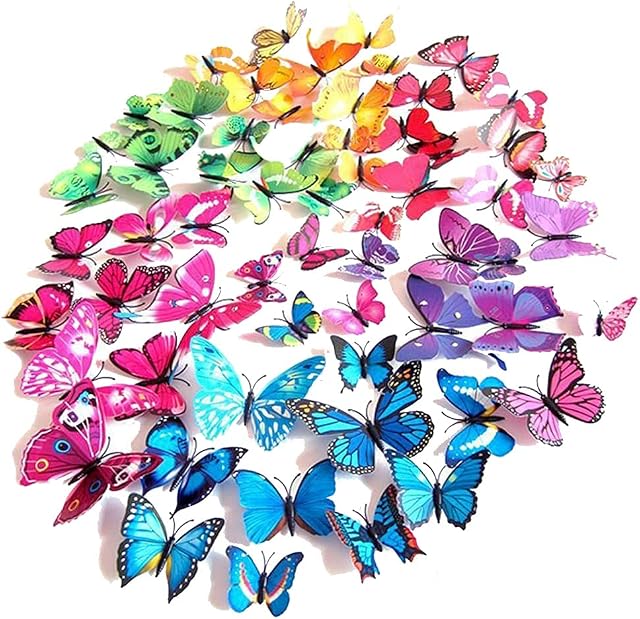 Imbry 72 Pcs 3D Colorful Removable Butterfly Wall Stickers DIY Art Decor Crafts for Home DIY, Baby Room, Party and Birthday Decoration