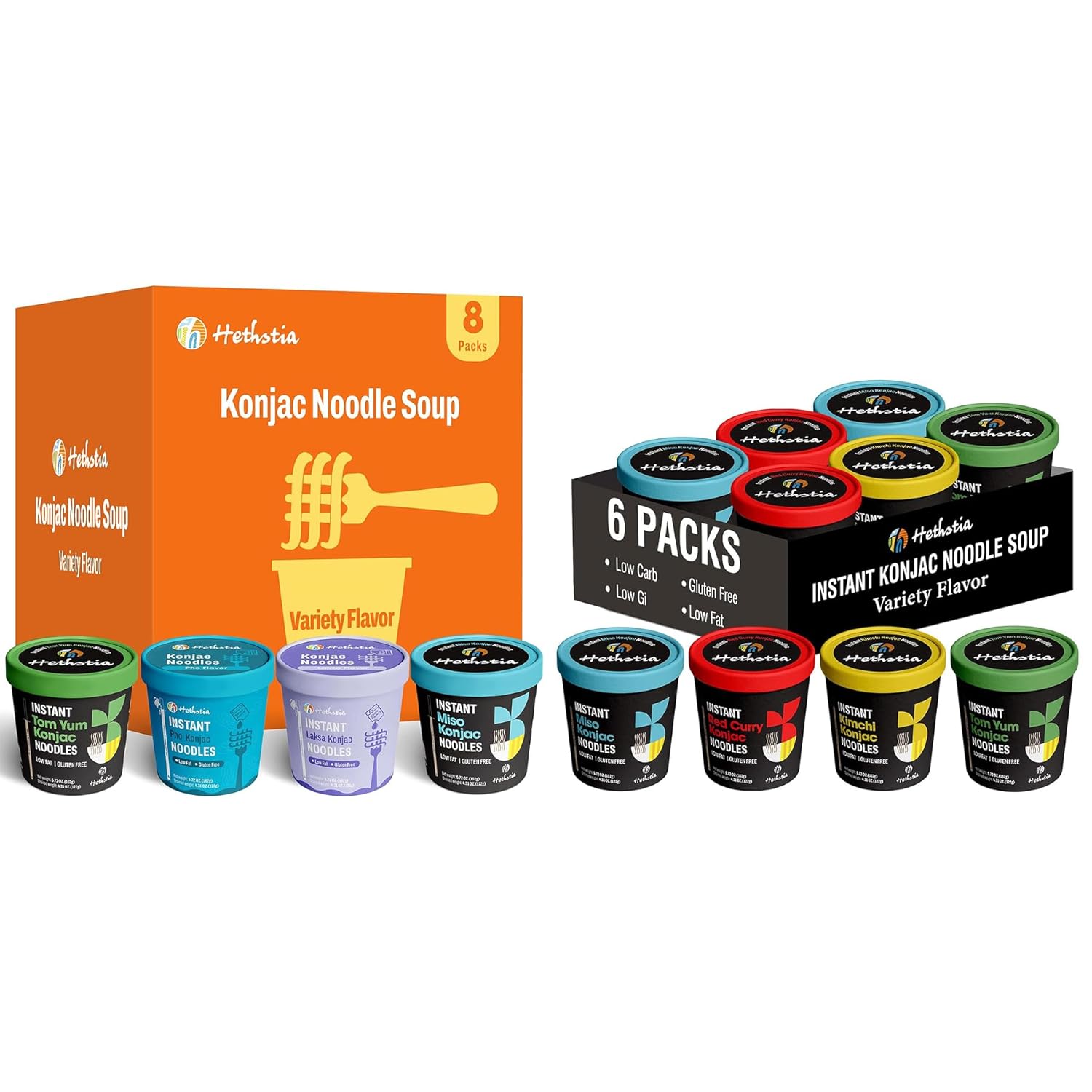 Hethstia Konjac Noodle Soup Bundle, 14 Unidades, Bajo en Carbos, Vegano