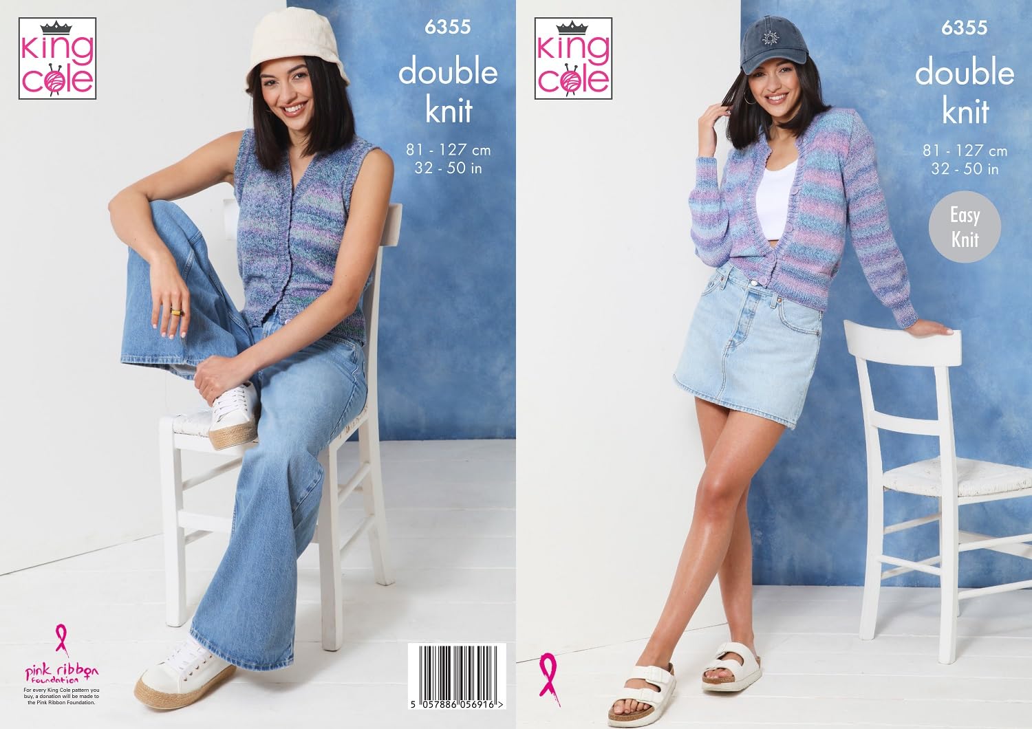 King Cole Ladies Knitting Pattern Double Knit Womens Cardigan & Waistcoat (6355)