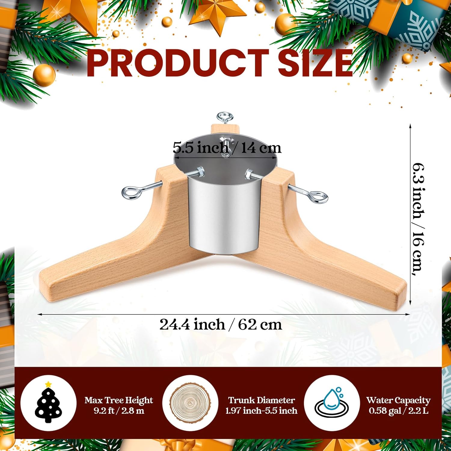 Soaoo Christmas Tree Stand for Live Real Xmas Tree Holder Base up to 7 ft Replacement Stand for 1.97 Inch-5.5 Inch Trunk Diameter, 0.58 Gallons Water Capacity(Silver)