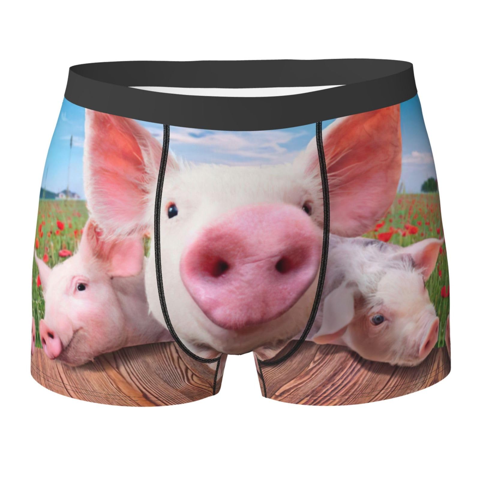 EdWal Funny Cute Pig print Soft Men's Underwear Boxer Briefs Comfortable Underwear Boxer Briefs for Men 1Pack Black