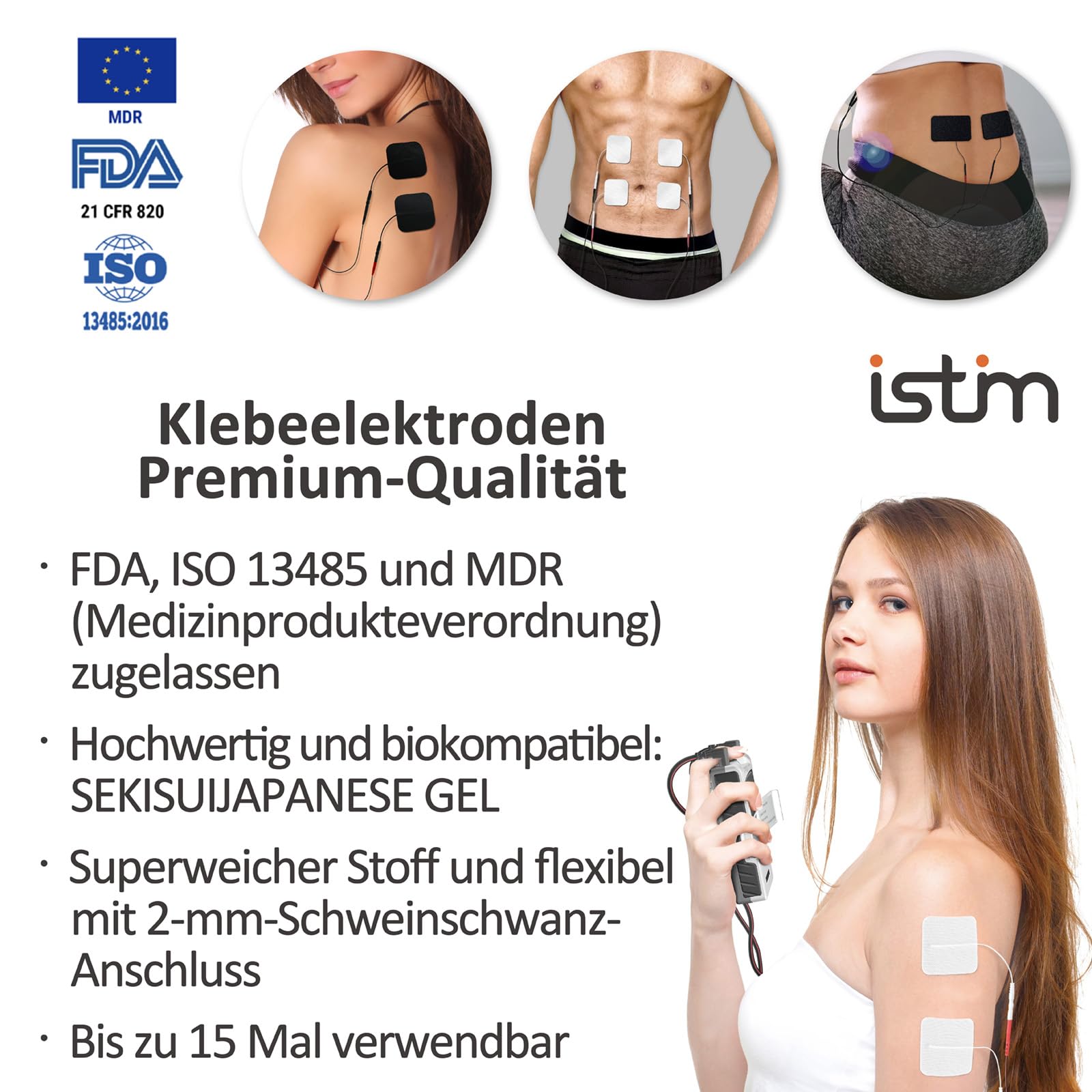 iStim EV-804 TENS/EMS Reizstromgerät – 2-Kanal Muskelstimulator zur Schmerztherapie – 9V-Batterie (nicht aufladbar), 24 Programme, 7 Modi, inkl. 8 Elektrodenpads für Rücken, Nacken, Knie
