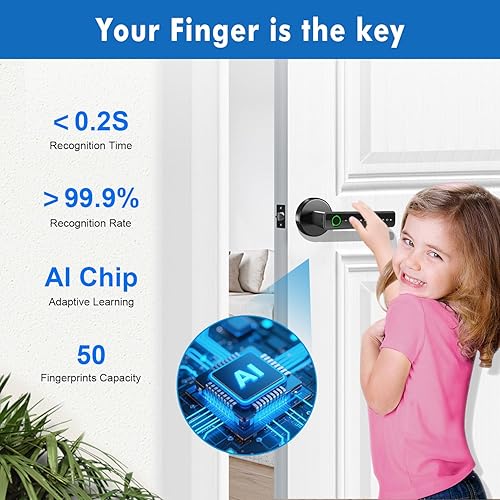 Miniatura 3 de Cerradura de puerta de huellas dactilares, perilla de puerta inteligente biométrica con código de teclado, manija de puerta de entrada sin llave 6