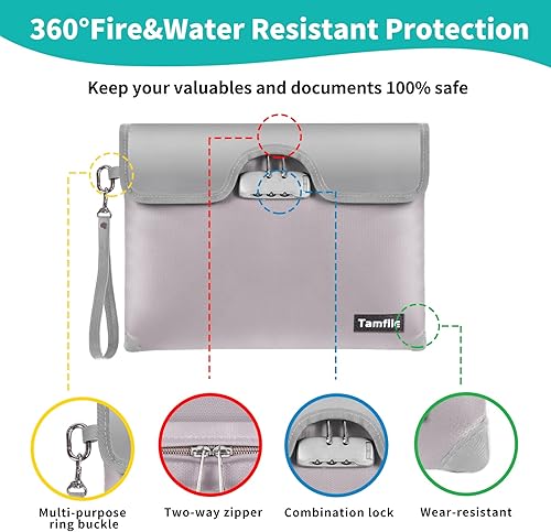 Miniatura 5 de Bolsa de dinero ignífuga de 4200F con cerradura, bolsa de documentos ignífuga con cremallera, 8 capas de aislamiento contra incendios, bolsa de