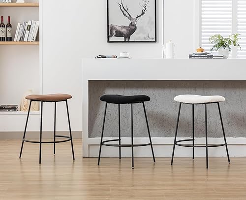 Miniatura 7 de Kmax Taburetes de bar para isla de cocina, taburetes de bar acolchados de piel sintética de mediados de siglo modernos con reposapiés semicircular,