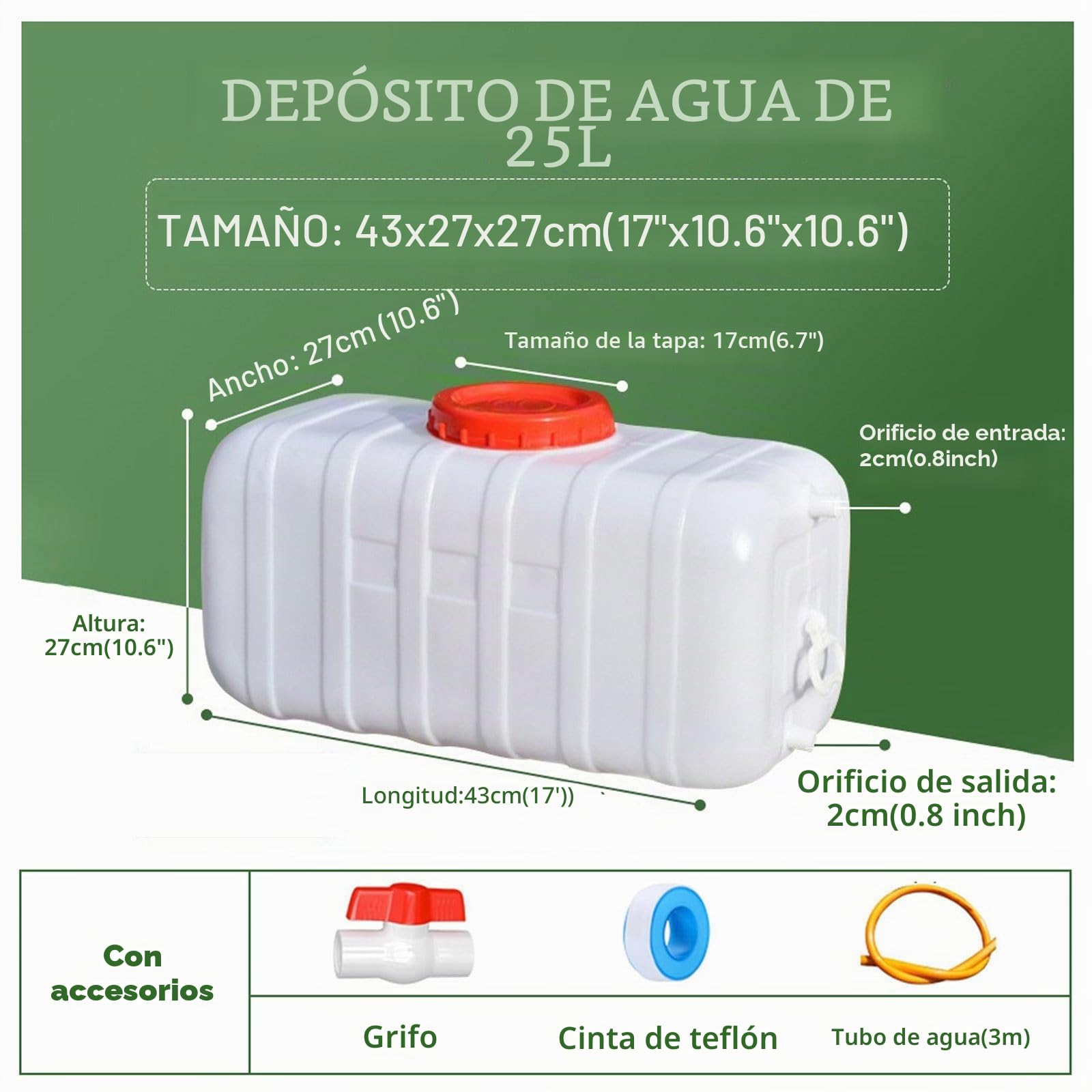 25-200L Bidón de Agua con Grifos, Tanques para Agua Plástico Alimentario Portátil para Automóvil Caravanas Camping Caravana Cocina Jardín(Size:25L,Color:Blanco)