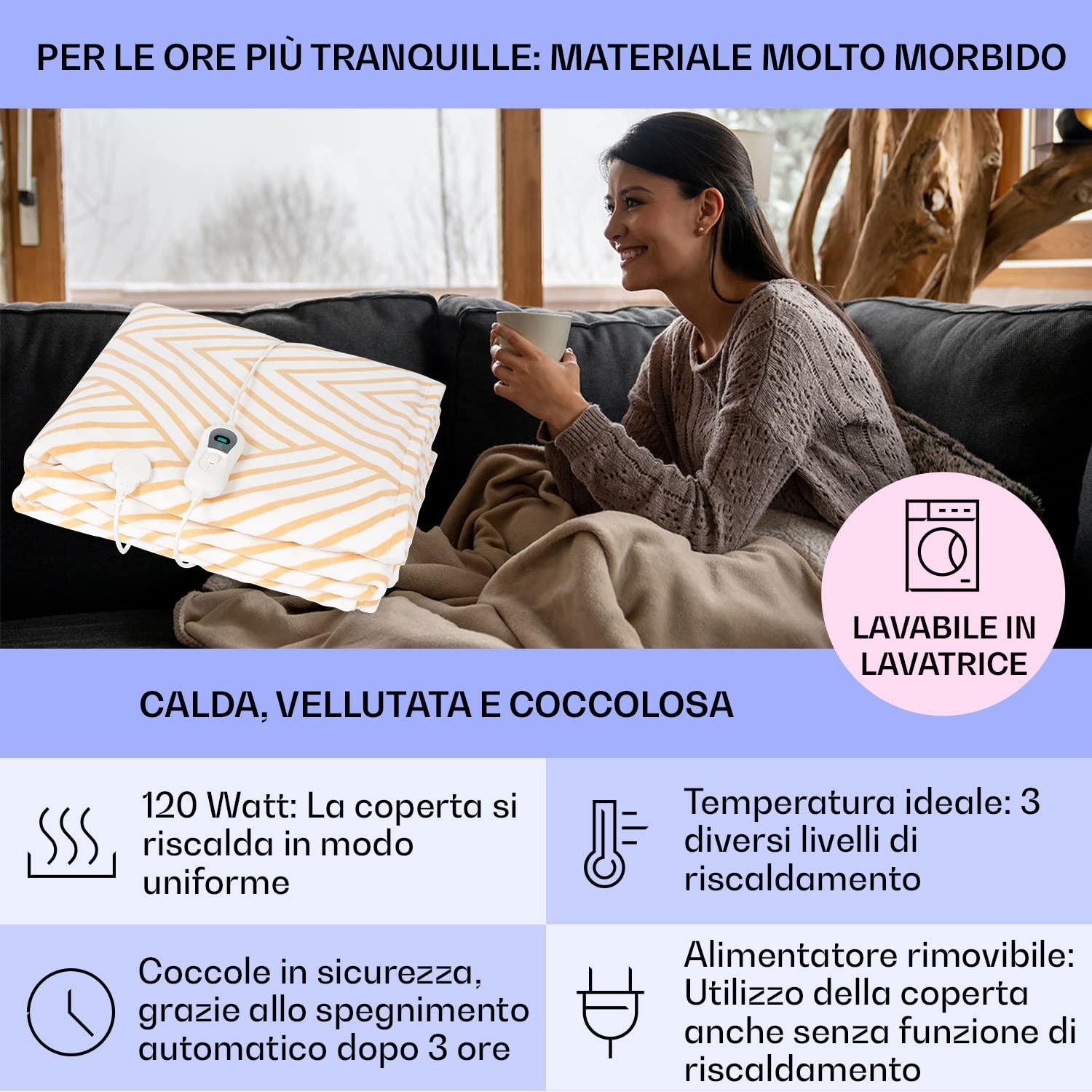 Klarstein Scaldaletto Elettrico Matrimoniale XL – Coperta Termica 3 Livelli 45°C, Lavabile, Timer 3h