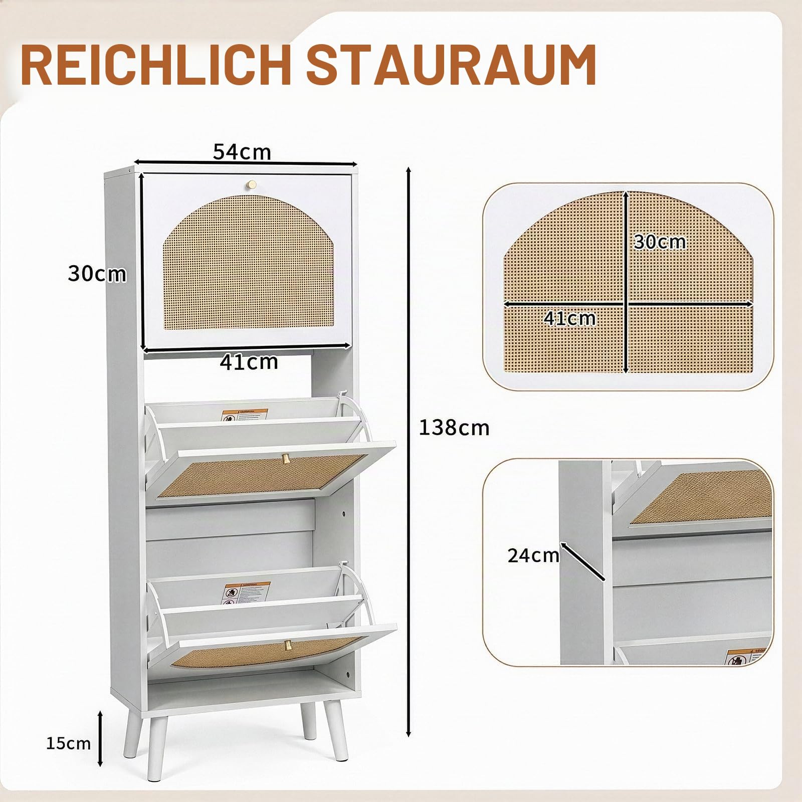 Schuhschrank Schmal, Schuhregal mit 3 Klappen, Schuhkipper Weiß