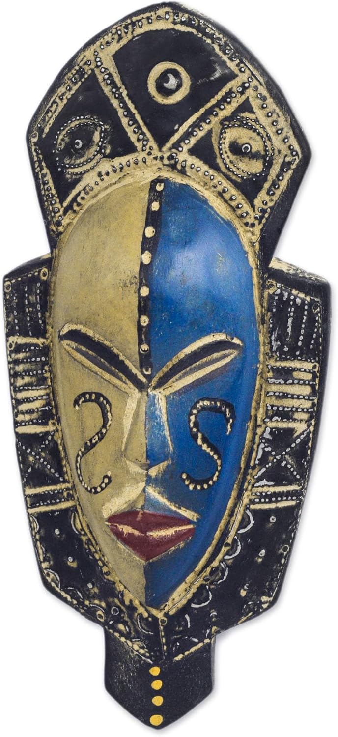 NOVICA Wood Ghanaian Decorative Mask, Multicolor, 'Dual Thandi'