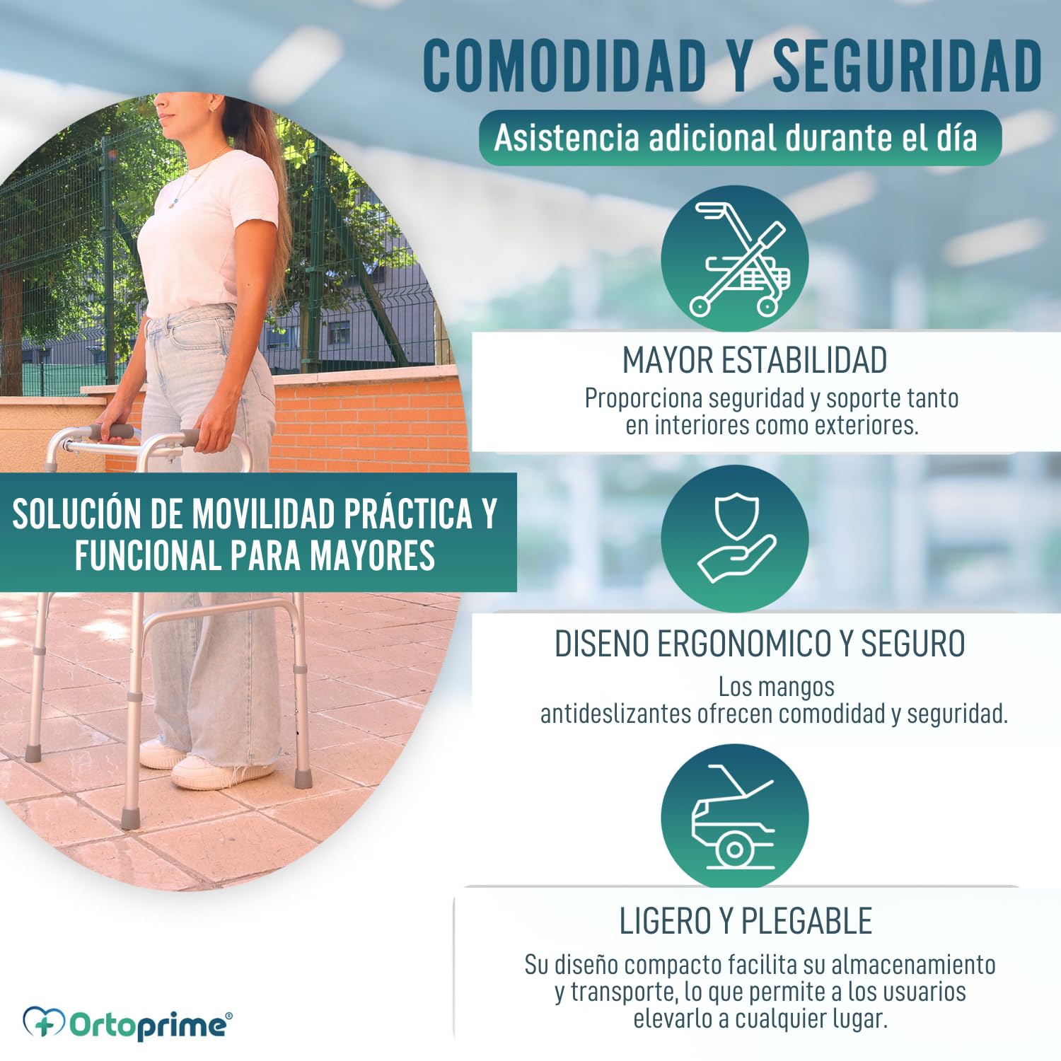 OrtoPrime Andador para Ancianos de Aluminio - Plegable, Ligero y Ortopédico - Sin Ruedas, para Adultos Mayores - Taca Taca