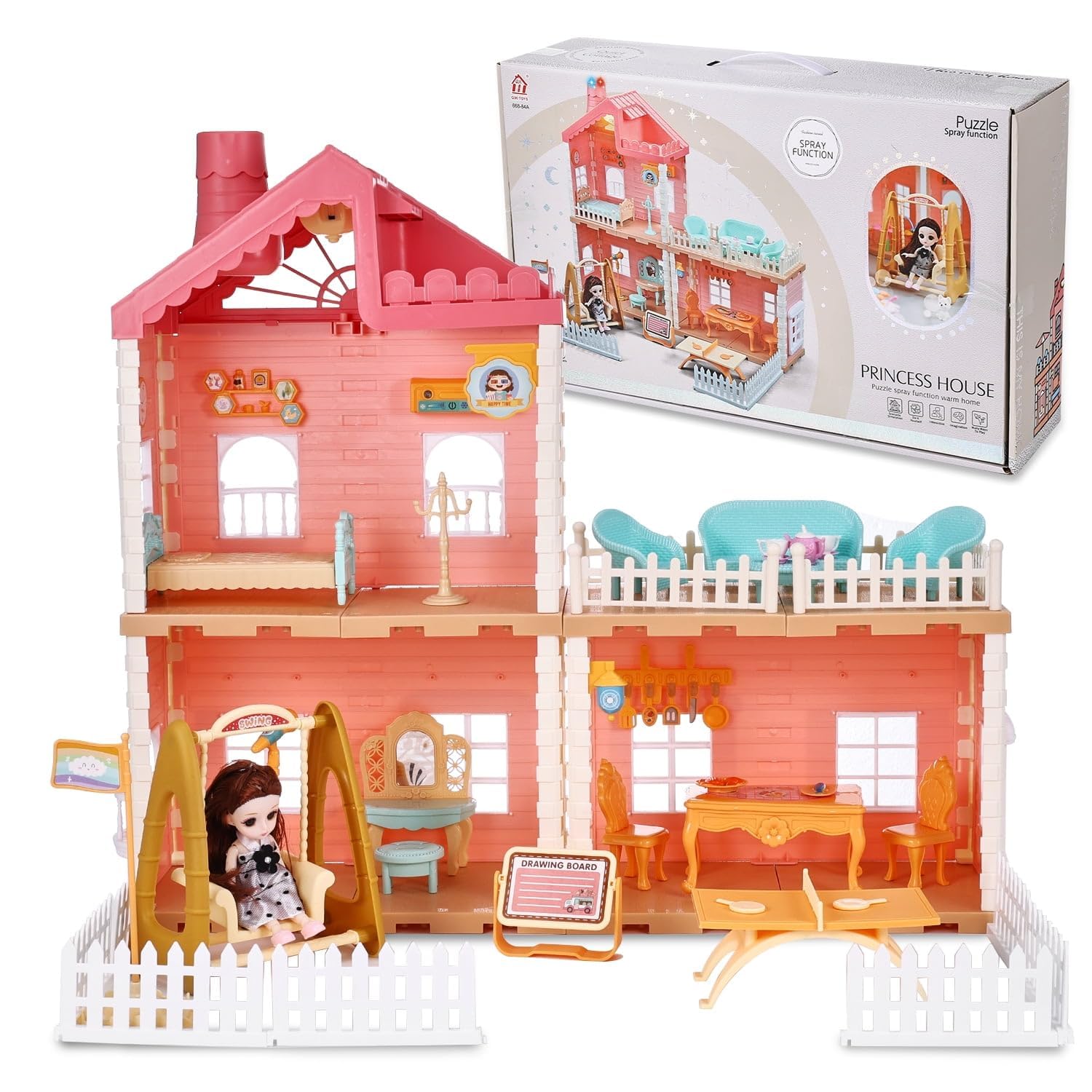 Bliss Hues Diy Princess Dollhouse Kit Includes Doll House Chimney - Main Image