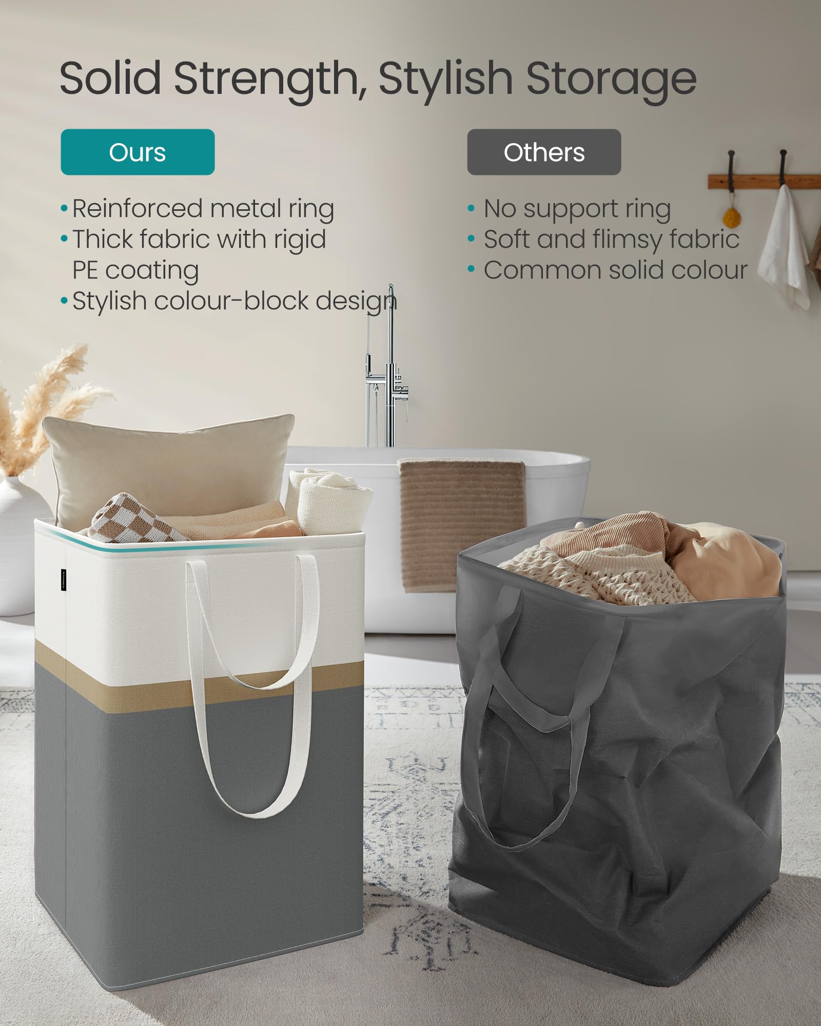 SONGMICS Set of 2 laundry basket, 110 L Washing Basket, Laundry Bag Hamper with Short and Long Handles - Image 4