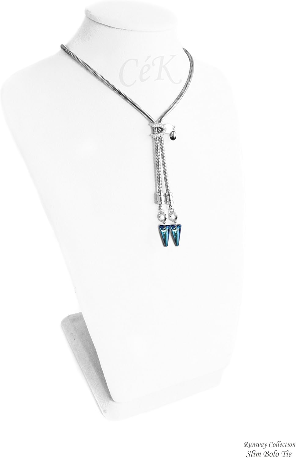 Bolo Tie Metal Tie Crystal Snake Chain Runway X3 Edition - Spike Bermuda Blue