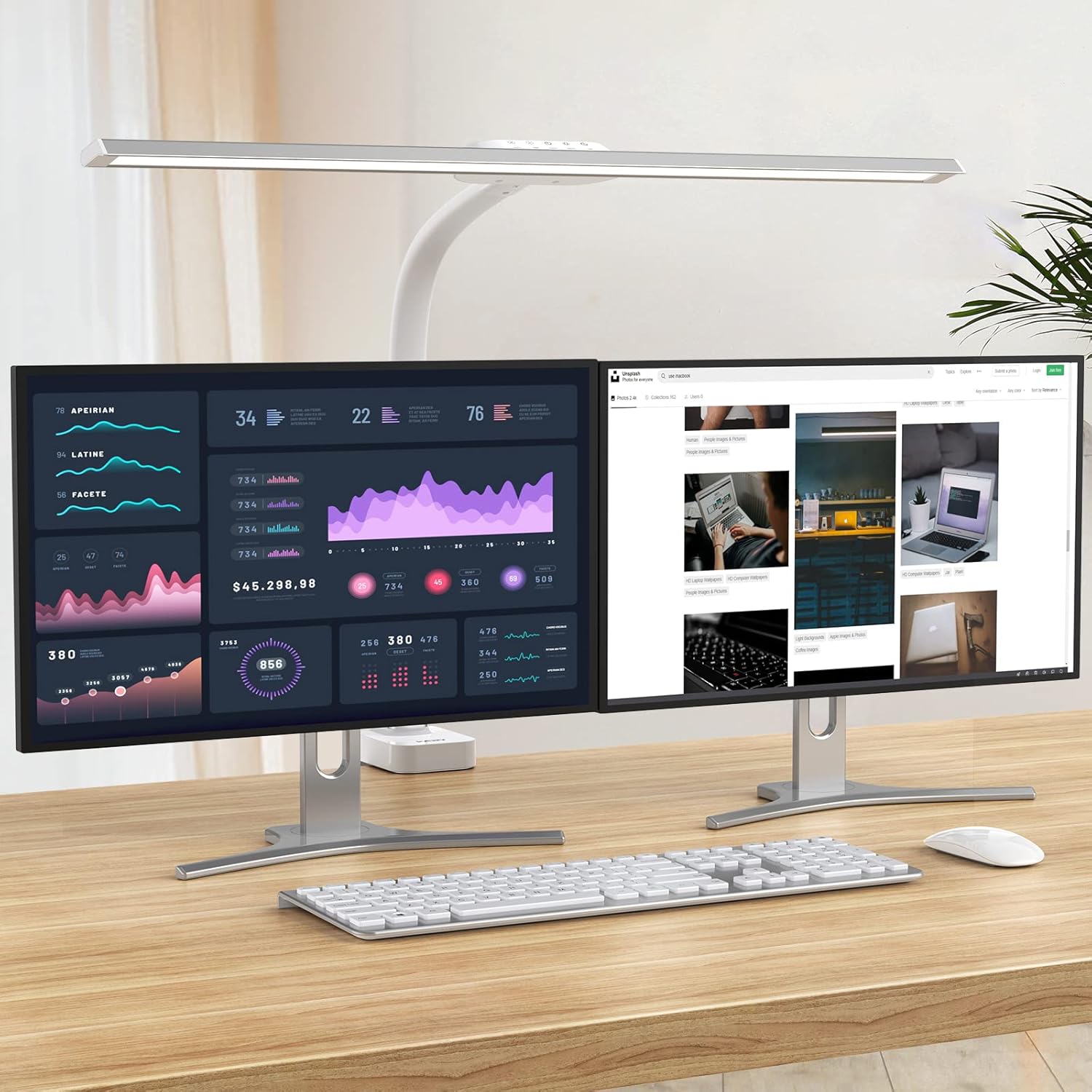 LED Desk Lamp, 24 Watts Architect Desk Lamp with Clamp 31.5 inch Wide Drafting Table Lamp with Flexible Gooseneck, 5 Color Modes, 5 Levels Dimmer, Timer, Desk Lights for Home Office - - 