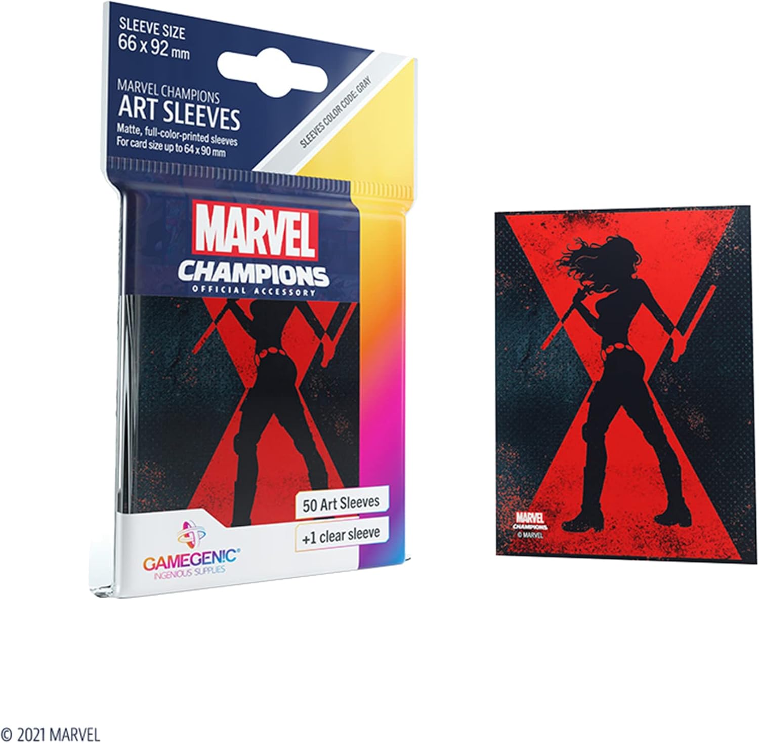 Gamegenic Marvel Champions The Card Game Official Black Widow Art Sleeves - Pack of 50 Art Sleeves and 1 Clear Sleeve, Card Game Holder, Use with TCG and LCG Games, Made by Fantasy Flight Games