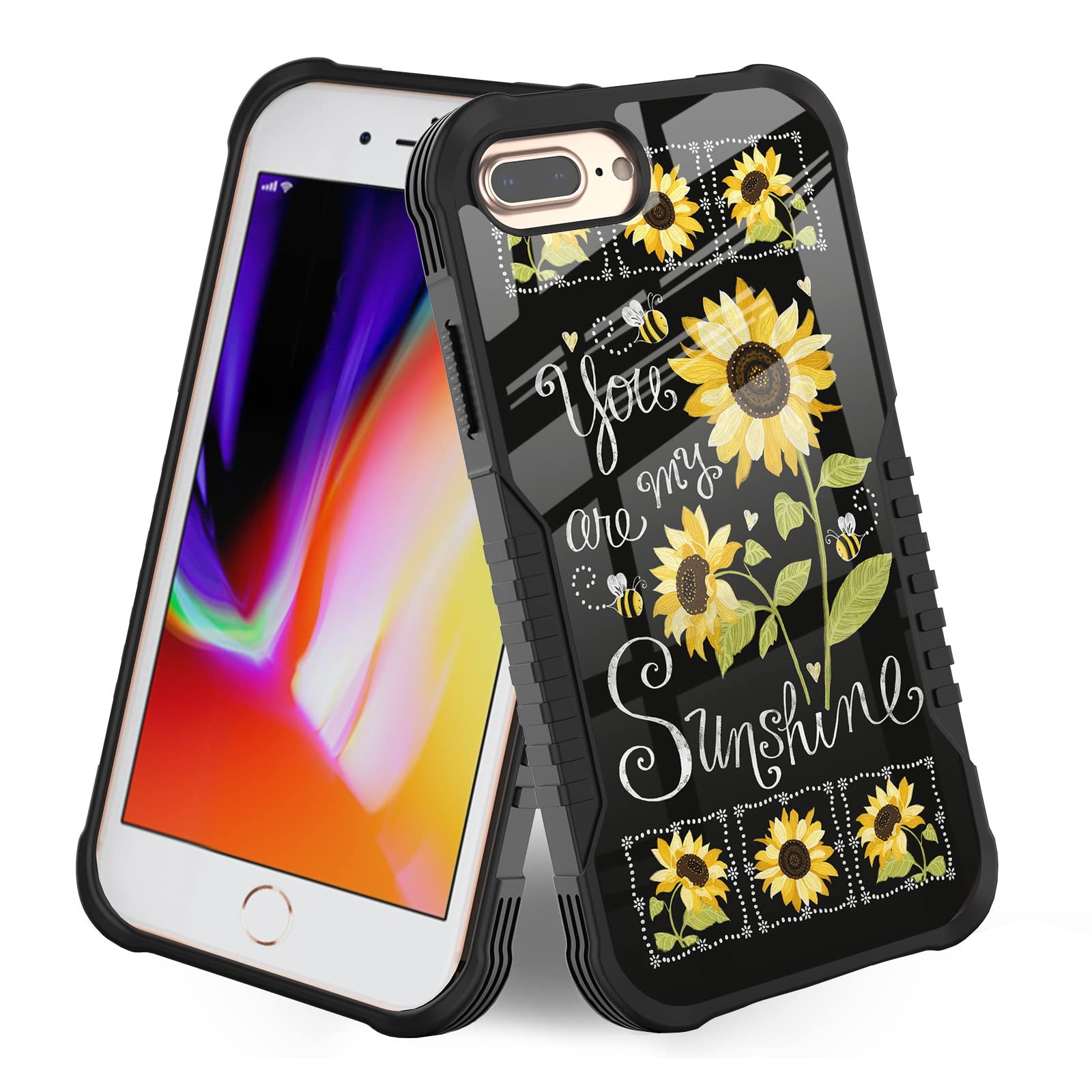 LANJINDENG iPhone 8 Plus Case Sunflower & Bee You are My Sunshine with Ring Kickstand Design for Women iPhone 7 Plus [Shockproof] [Anti-Scratch] [Anti-Slip] Military Grade Case for iPhone 6/7/8 Plus