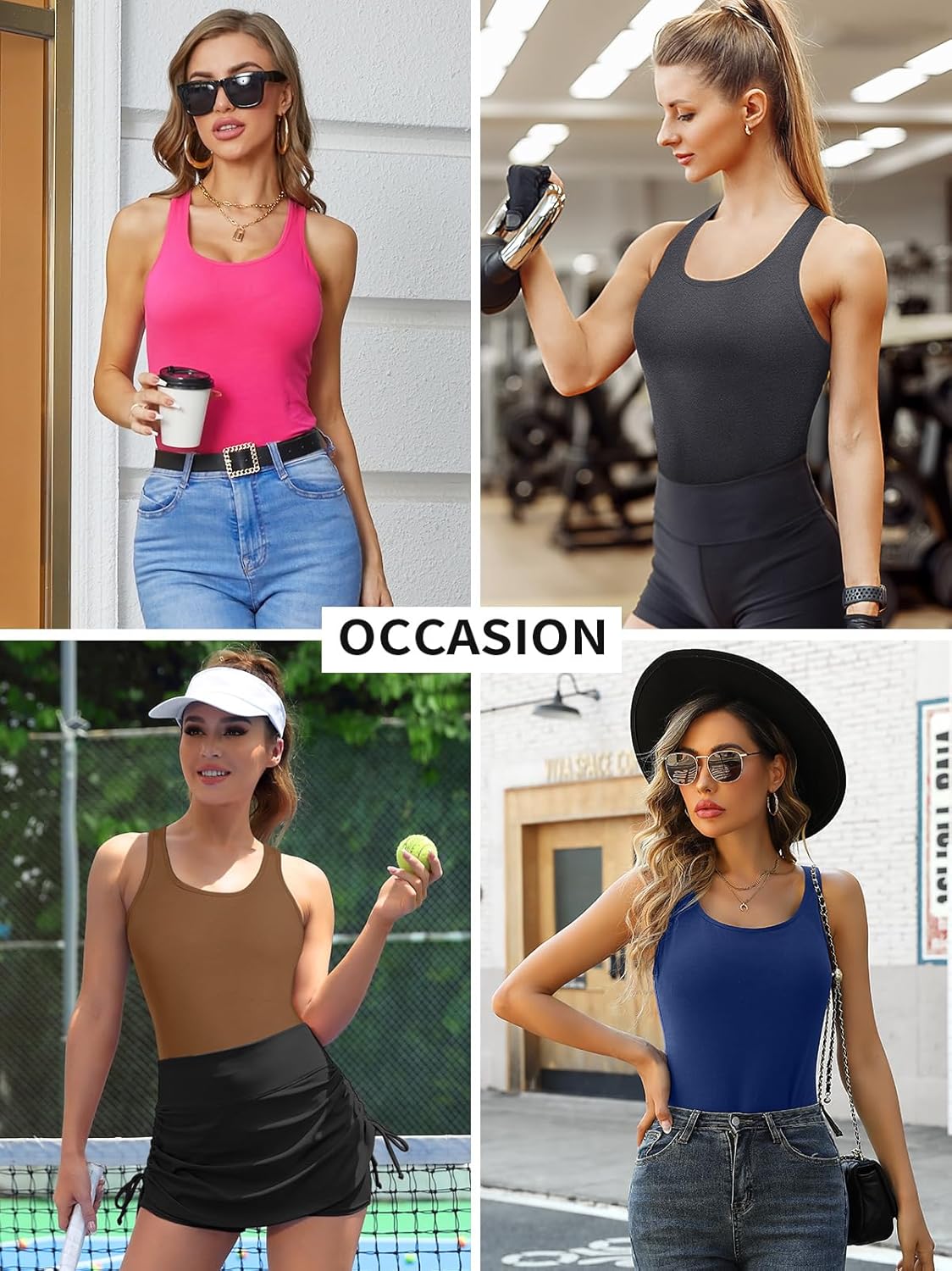 V FOR CITY Womens Shelf Bra Tank Tops Racerback Workout Camis Yoga Shirt Cotton Undershirt 2 Pack - Image 8