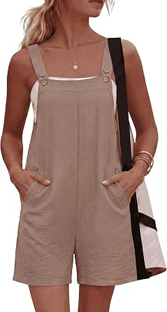 Lepunuo Rompers for Women Summer Boho Loose Fit Sleeveless Short Jumpsuits Overalls Vacation Outfits