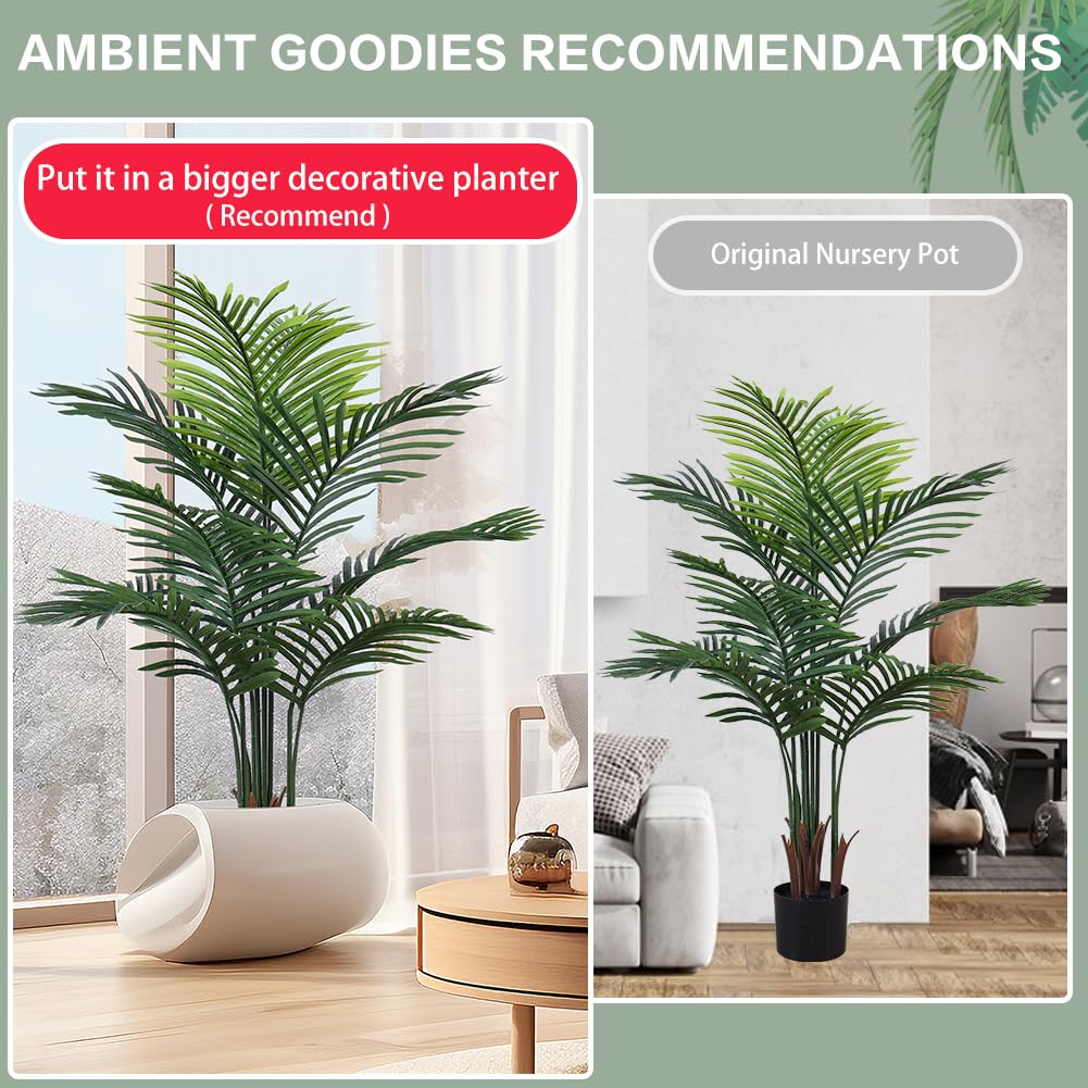 Olrla Lot de 2 palmiers artificiels de 120 cm, arbre tropical artificiel avec vase noir, plante Areca en soie synthétique pour maison, bureau, salon, décoration d'intérieur