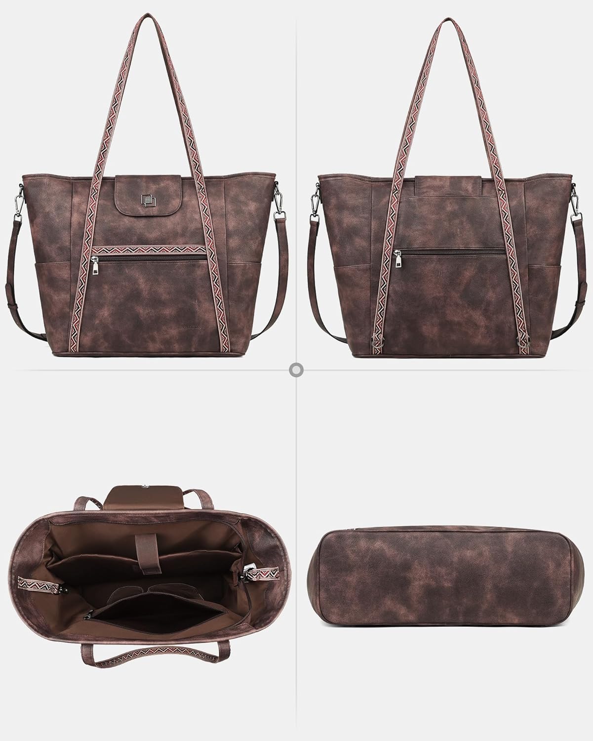 FADEON Large Laptop Tote Bag for Women Designer Leather Laptop Bag Fashion Travel Backpack Purse Shoulder Handbag - Image 7