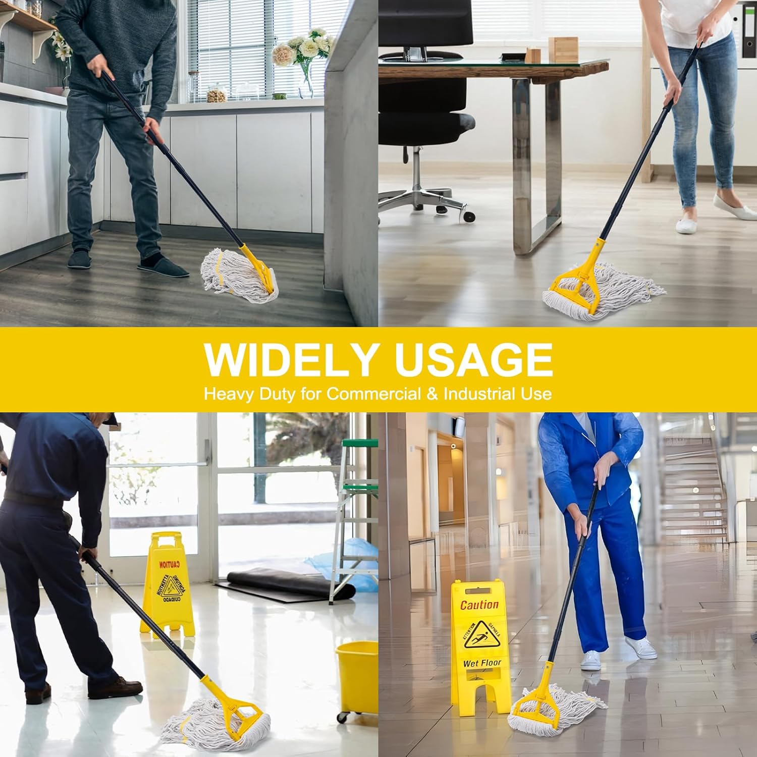 KeFanta 60 Inch Mop Handle Commercial Heavy Duty,Industrial Mop Stick Replacement Quick Change,Wet Mops Head Replacement Holder for Floor Cleaning(Yellow)