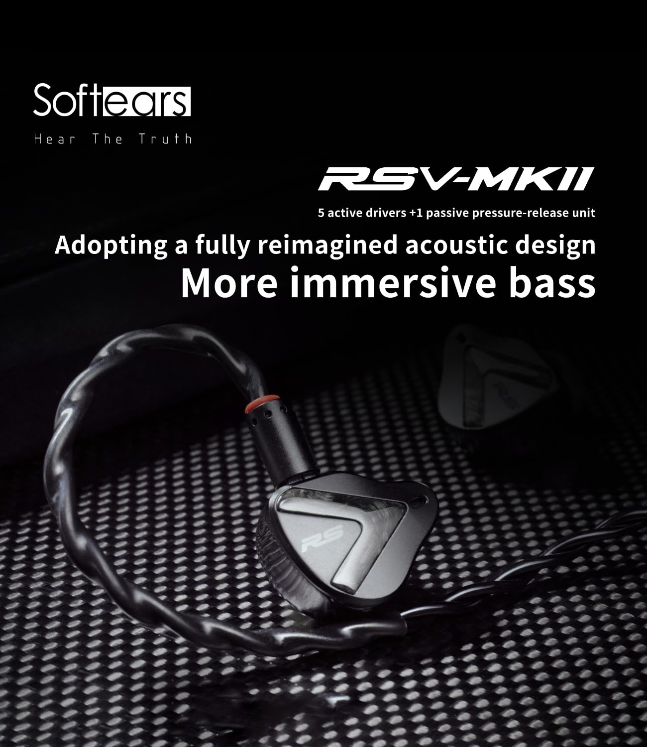 Softears RSV MKII Cuffie Cablate, Isolamento Acustico Auricolari Stereo HiFi Cablati, Anti-Scadimento Labbra 2 Pin Cavo Staccabile Auricolari In-ear, 3.5mm 4.4mm Jack per Telefono, PC, Lettore Musical