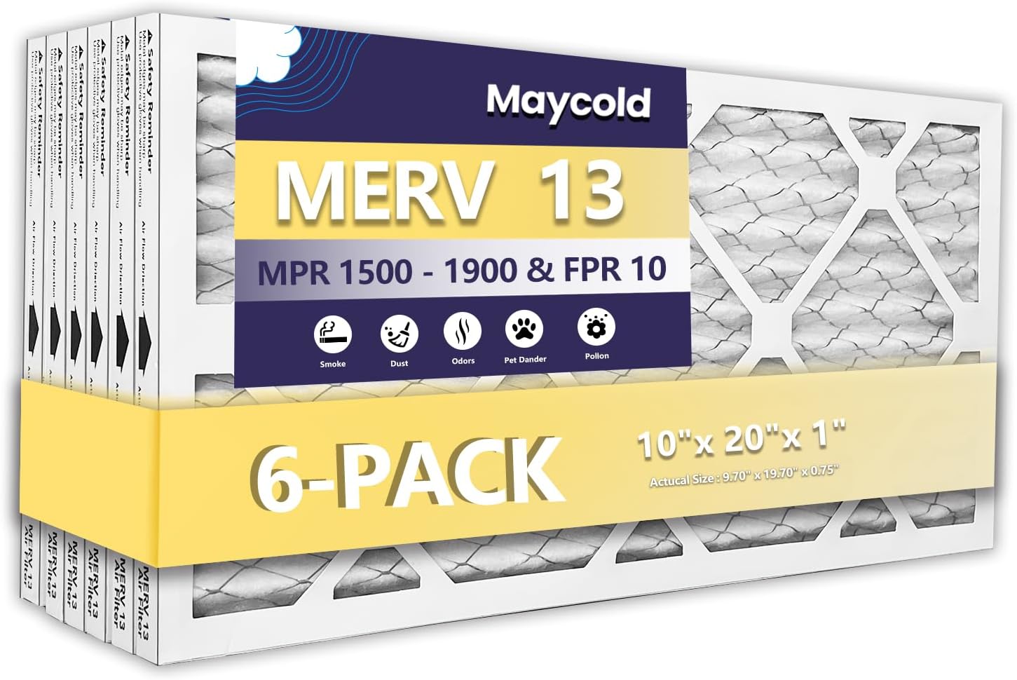 Maycold MERV 13 10x20x1 AC & furnace filter (6-pack)