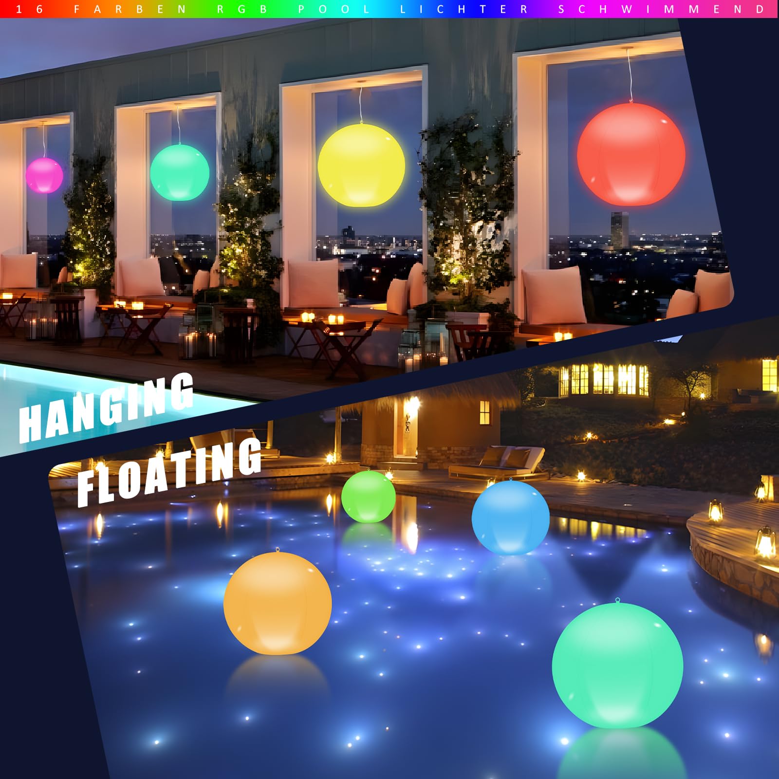 Solari Luci Galleggianti Piscina, 4Pz Solare Lampada Galleggianti Piscina con Telecomando,13.4In 16 RGB Solare Lampada Palle Luminose da Giardino Solari, IP68 Palle Luminose per Piscina Esterno