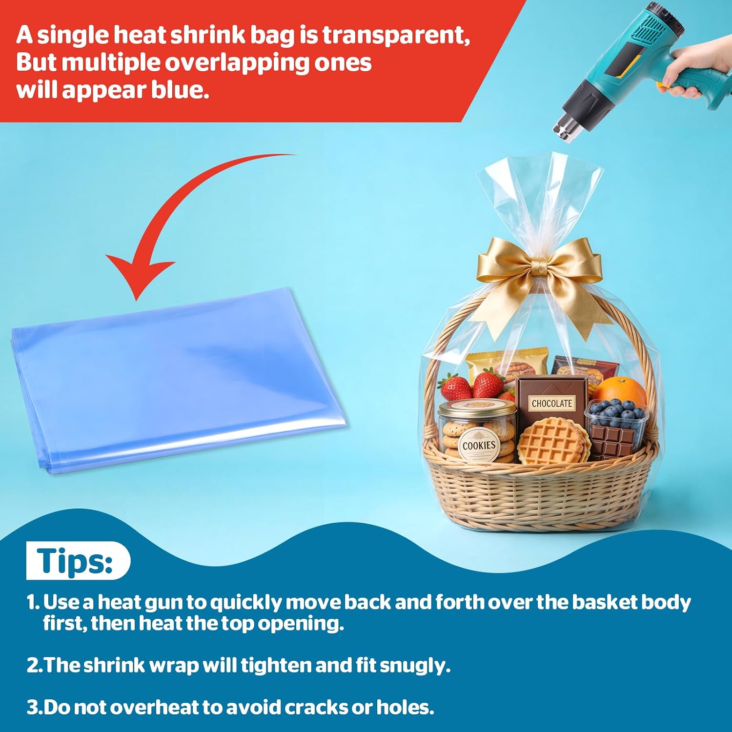 26 Pcs Shrink Wrap Bags, 16 x 24in Shrink Cellophane Bags for Gift Baskets image 3