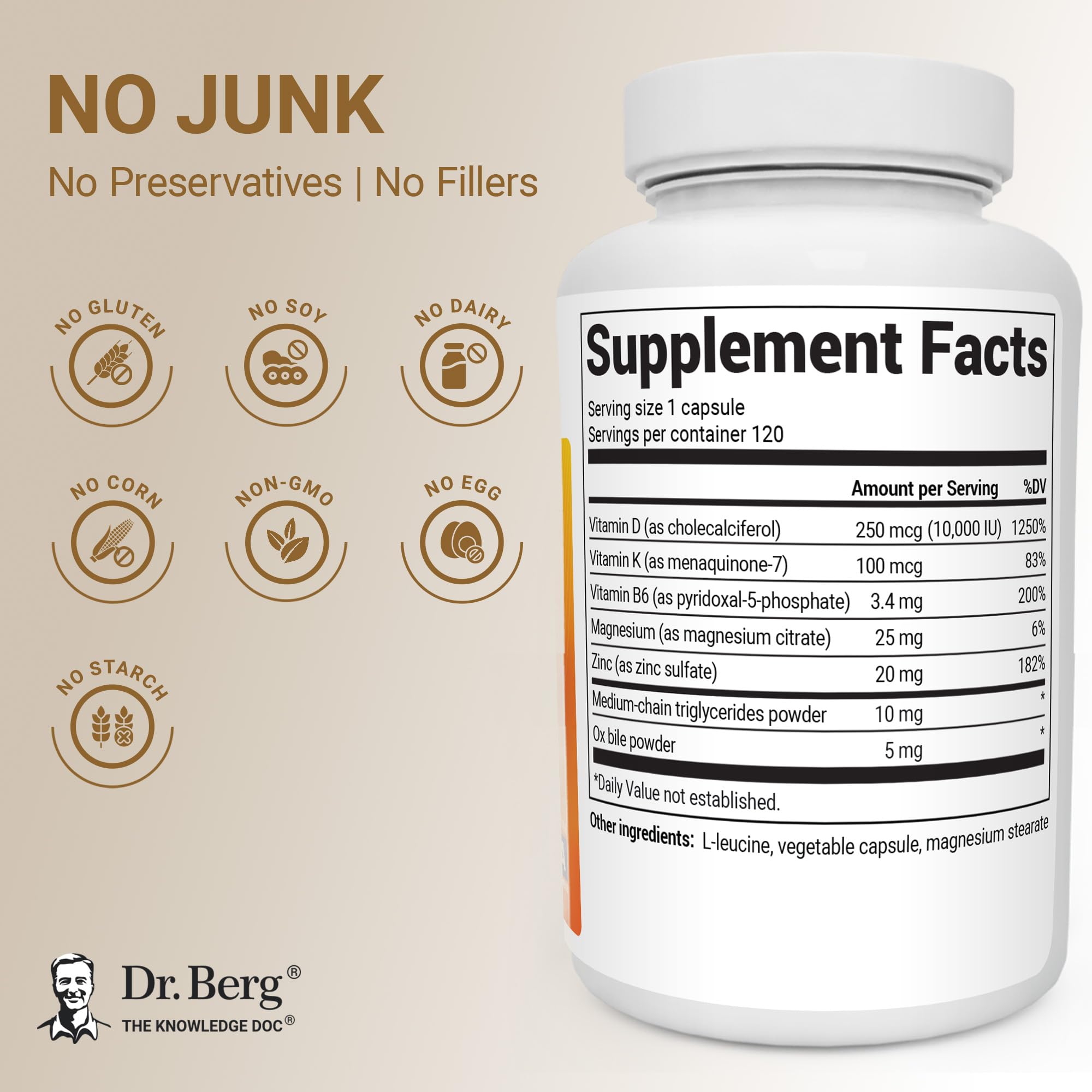 Dr. Berg Maximum Strength 7-in-1 Vitamin D3 K2 10,000 IU | Naturally Derived D3 | 4X Lab-Tested & Verified | High Absorption Formula | K2 D3 Vitamin Supplement | 120 Capsules — Amazon image 3