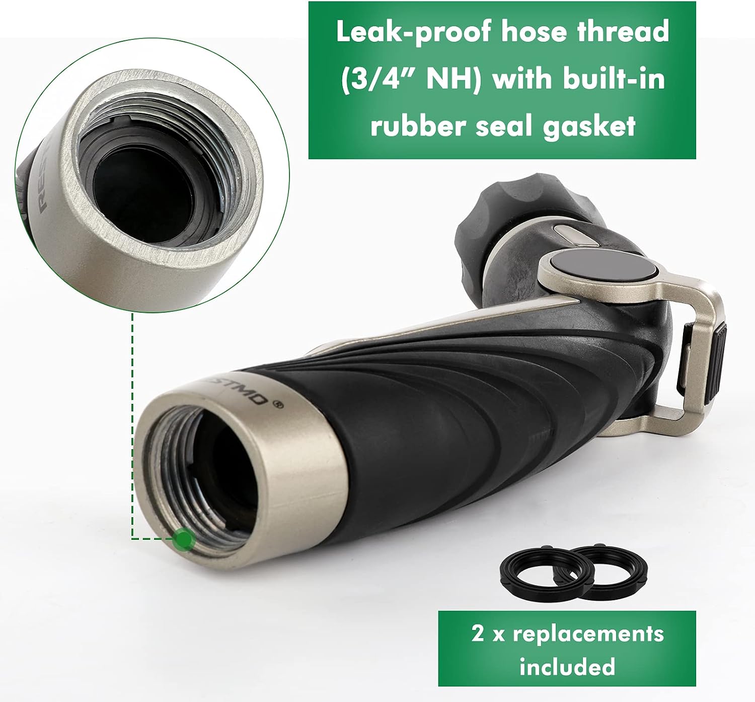 RESTMO Hose Nozzle Sprayer with High Pressure Jet, Heavy Duty Metal Water Hose Nozzle for Car Washing, Garden Cleaning, Lawn and Plant Watering, Adjustable Thumb Flow Control, 4 Spray Patterns