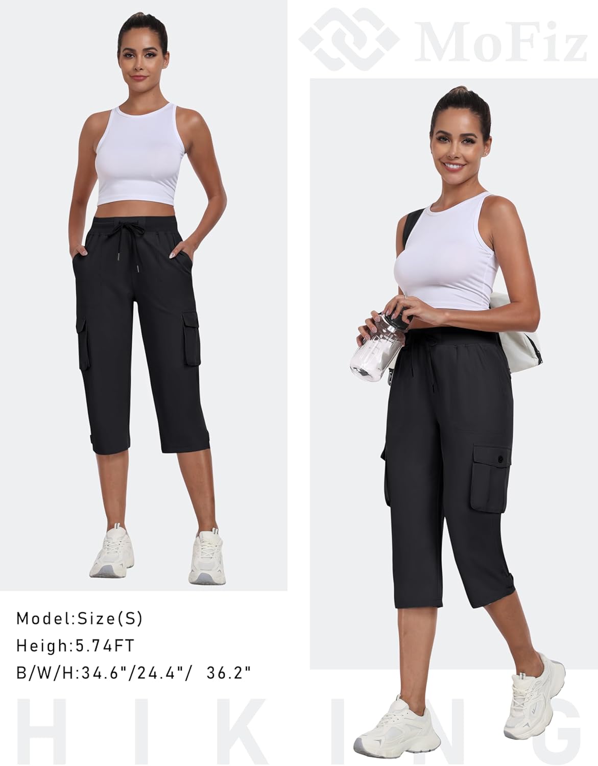 MoFiz Women's Cargo Capris Pants with Pockets Lightweight Quick Dry Travel Hiking Summer Pants for Women - Image 7
