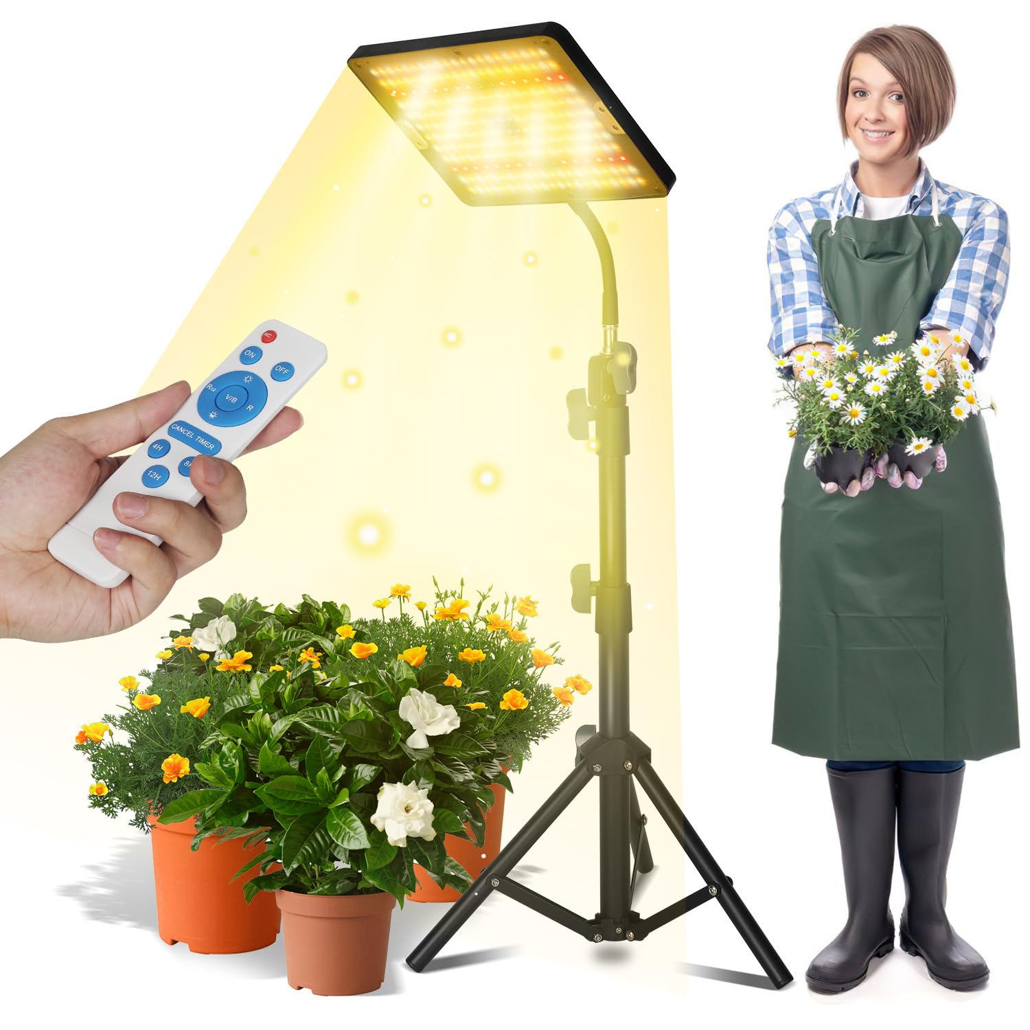 Pflanzenlampe LED mit Ständer, Höhenverstellbare Pflanzenleuchte LED Vollspektrum mit Fernbedienung, 242 LEDs Grow Lampe mit 4/8/12H Timer Dimmbares Pflanzenlicht, 2 Pack