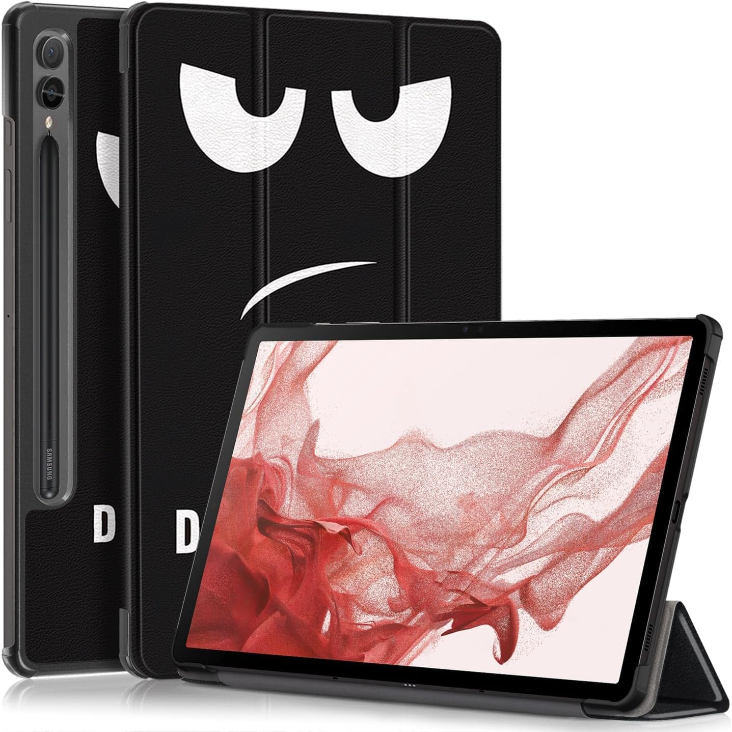 YIMICO Case for Samsung Galaxy Tab S9 Plus 12.4 inch Released 2023, Tri fold Slim Lightweight Hard Shell Smart Protective Cover with Multi-Angle Stand (Big Eye)